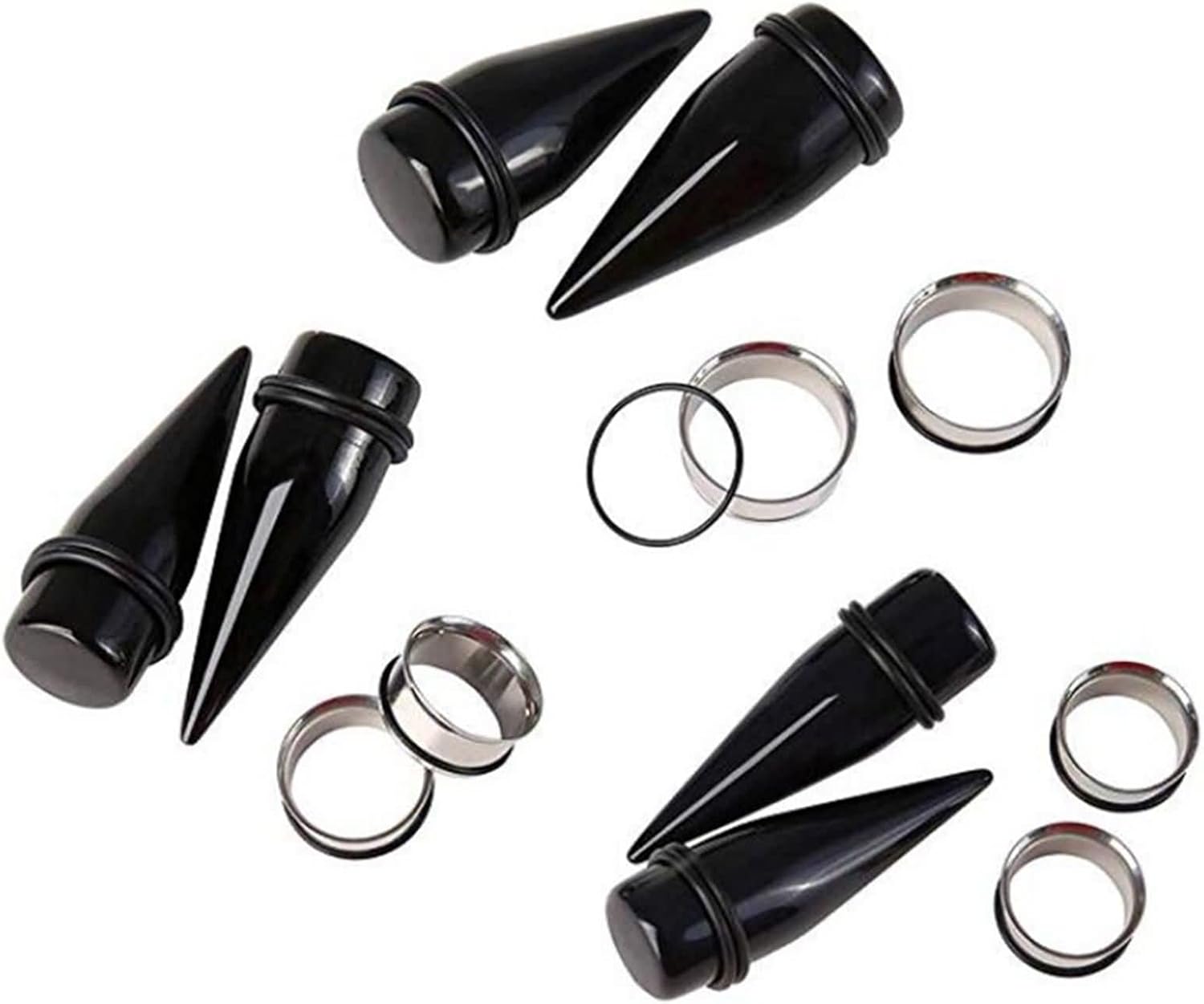 Daesar 24PCS Tunnels Gauges, 00G-3/4 inch Ear Gauge 10mm-20mm Cones Ear Tunnel Set Stainless Steel Tunnels Black Silver