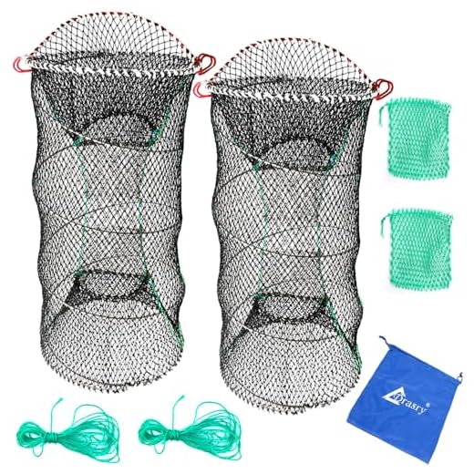 Drasry Crab Trap Bait Lobster Crawfish Shrimp Portable Folded Cast Net Collapsible Fishing Traps Nets Fishing Accessories Black 23.6in x 11.8in (60cm x 30cm) (2 PCS)