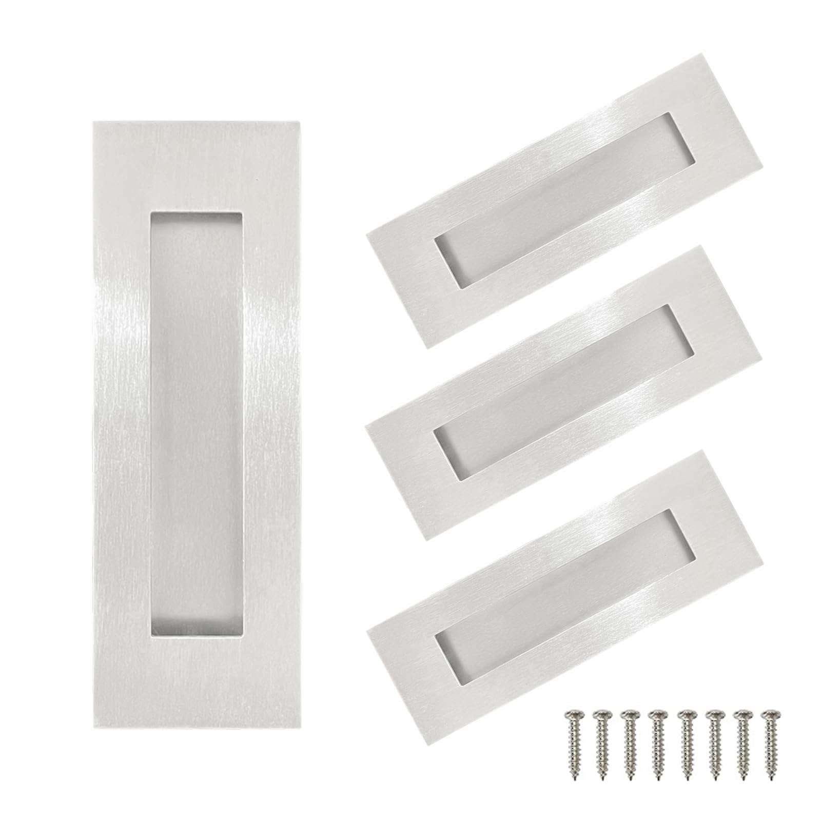 Recessed Finger Flush Pulls，Pocket Door Handles，for Sliding Barn Doors Handle, Bifold Doors Stainless Steel Rectangular Door Pulls Hardware (Silver, 6 Inch - 4p)