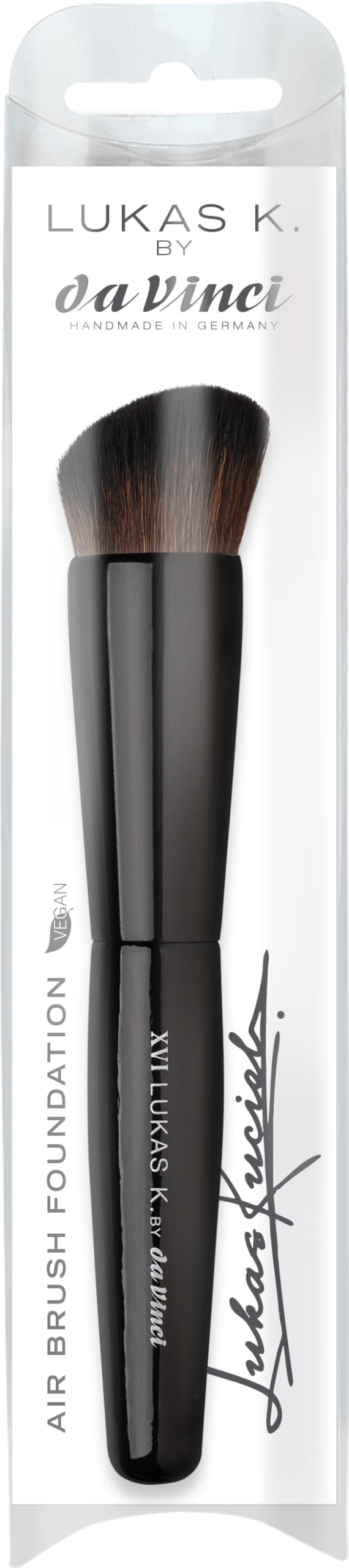 Airbrush-Foundationpinsel Nr. XVI, LUKAS K. by da Vinci, vegane wellige Kunstfasern, schwarze Metallzwinge, Holzstiel, perfektes Finish, Foundation & Creme, Handmade in Germany, Größe 0