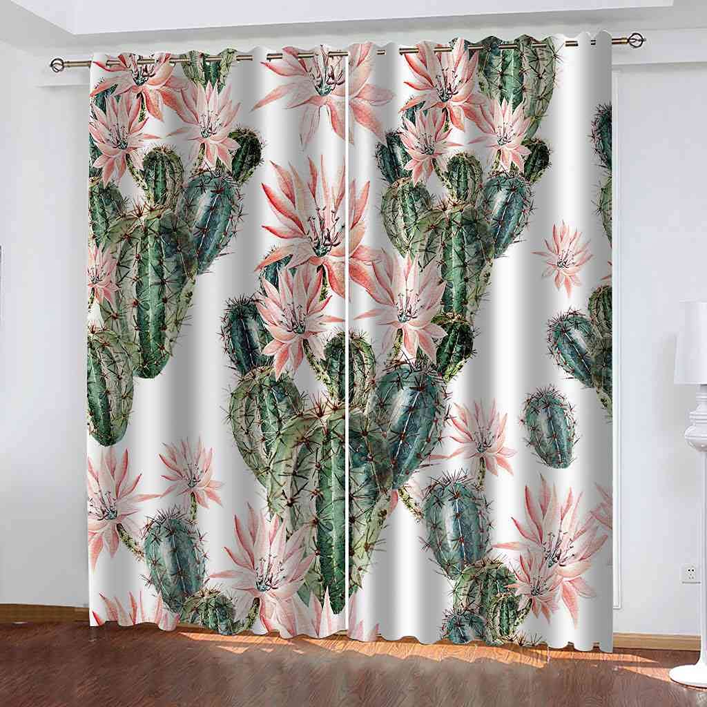 Rideaux à oeillets cactus fleuris pour déco de salon chaleureuse