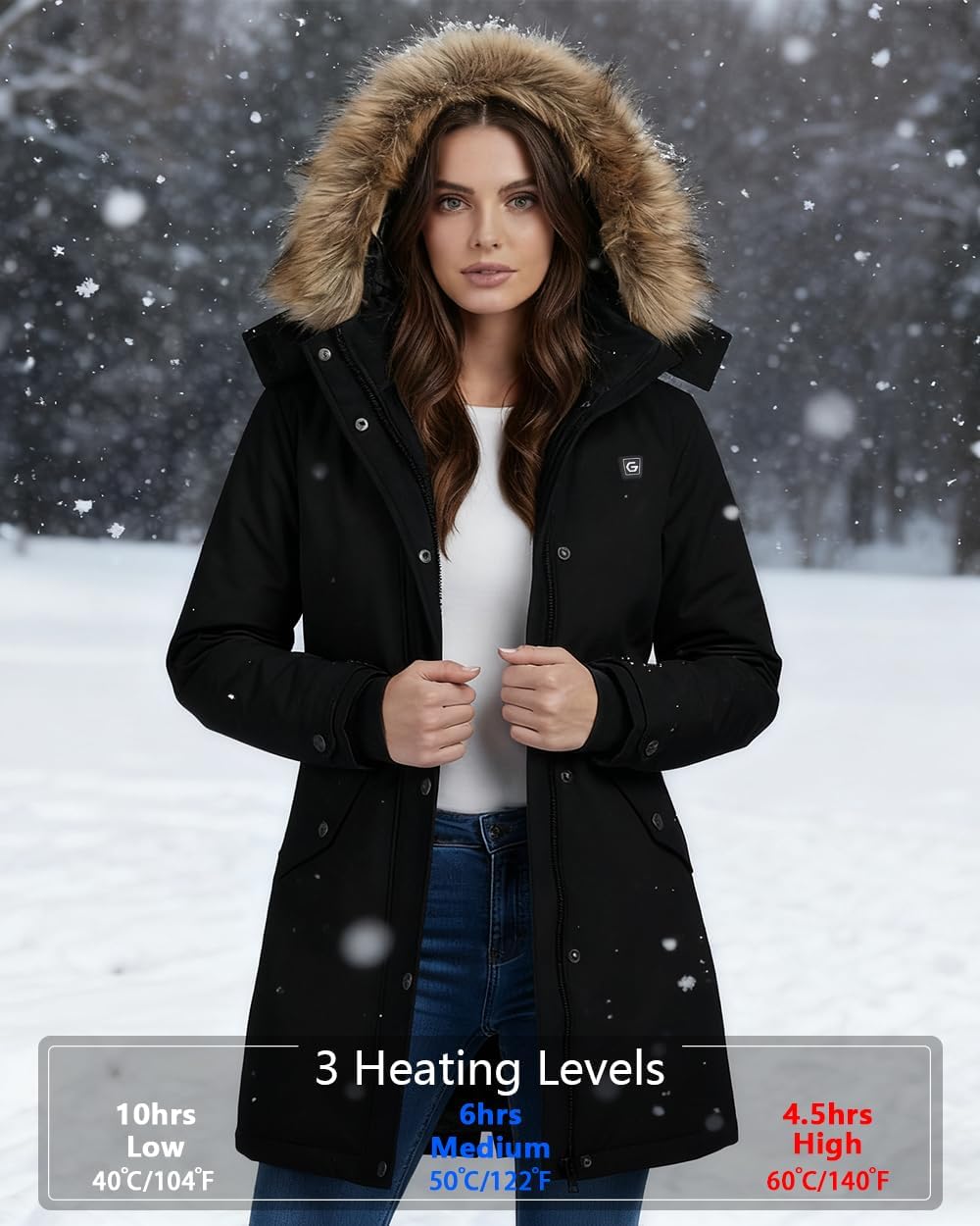 Graphene Women Heated Long Jacket with 18400 mAh Battery Pack - Image 5