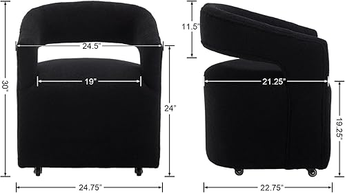 Miniatura 2 de DUOMAY Silla de comedor tapizada moderna con ruedas giratorias, juego de 1, silla auxiliar con respaldo de barril de sherpa, silla de tocador