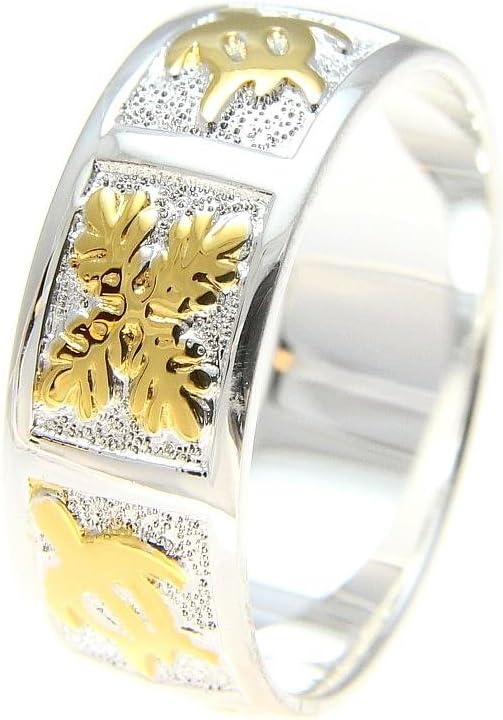 Arthur's Jewelry Sterling silver 925 Hawaiian 2 tone yellow gold plated honu turtle quilt 8mm band ring size 3 to 14