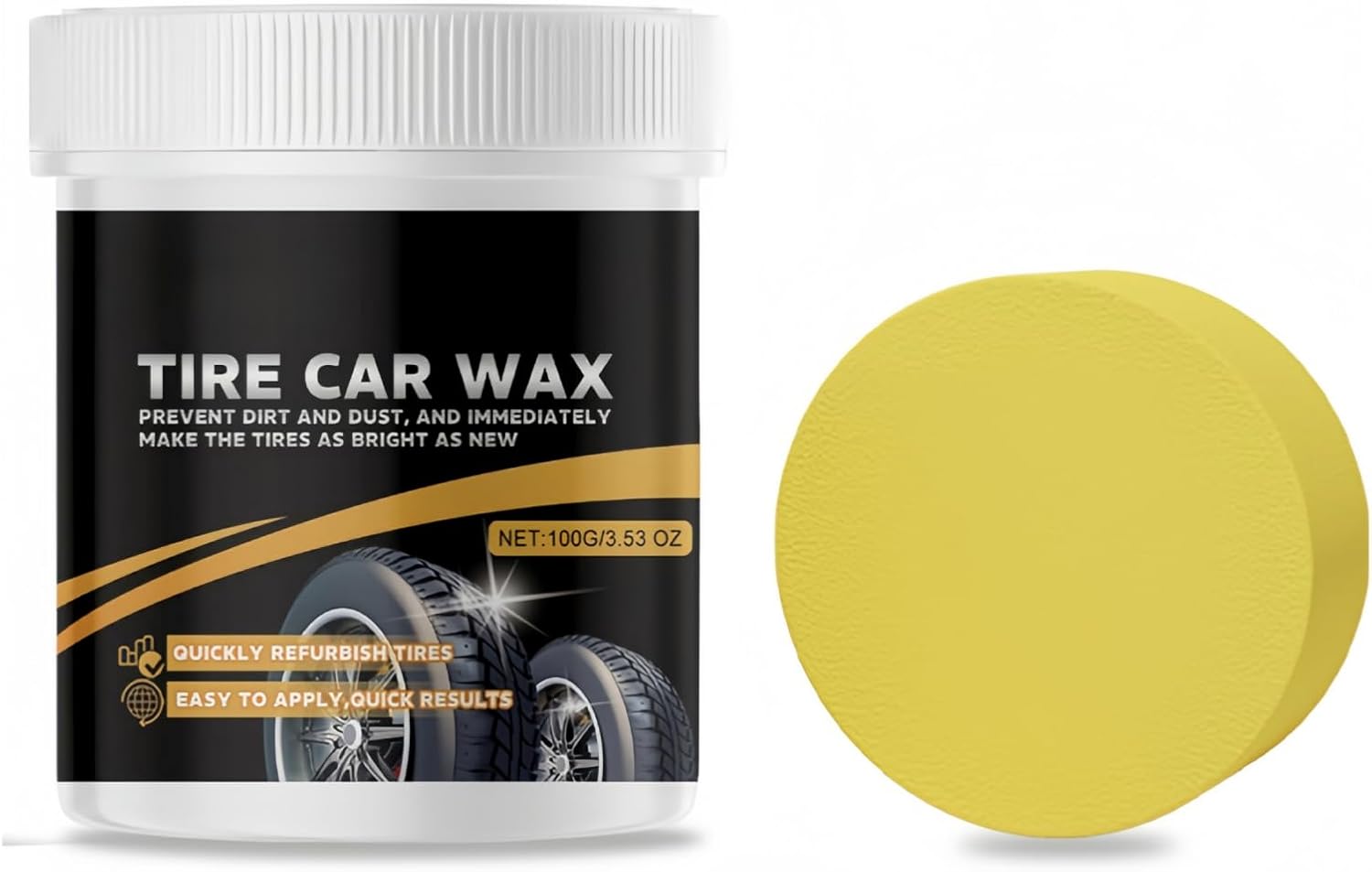 Enhanced Long-Lasting Black Tire Shine Wax & Conditioner – with Applicator, Resists Water & Sun Fading, for Cars, Trucks, Motorcycles 3.53 oz