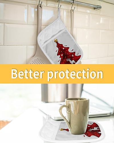 Miniatura 7 de Juego de 2 soportes para ollas de árbol de Navidad para cocina, antideslizantes y aislantes de calor, juego de agarraderas de tela de toalla con