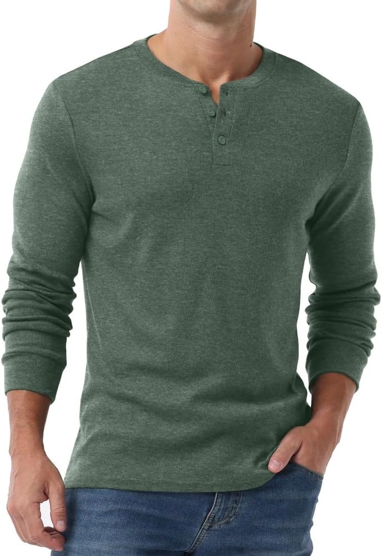 PrinStory Henley T-shirt met lange mouwen voor heren, katoen
