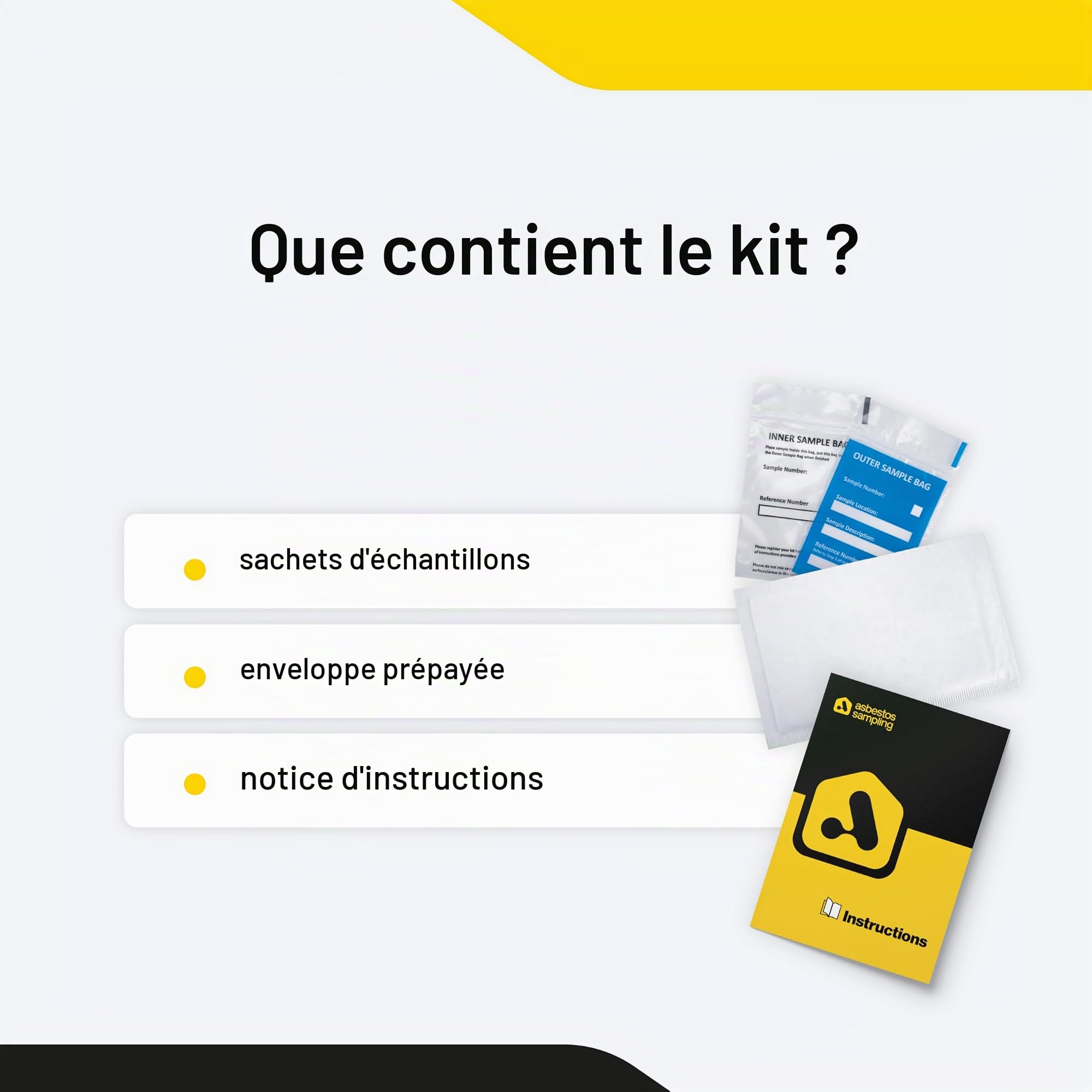 Kit d'échantillons d'amiante seulement (1 échantillon) comprenant des frais de test de laboratoire 24 heures, des instructions et des frais de retour