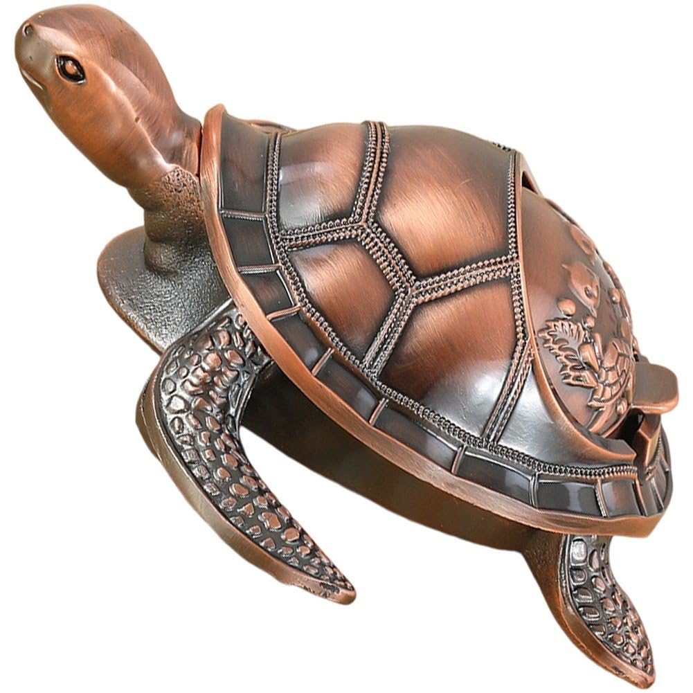 Luxylei Vintage Turtle Windproof Ashtray with Lid Portable Cigarette Odor Ashtray Holder for Outdoor Indoor Smokers Metal Desktop Decoration