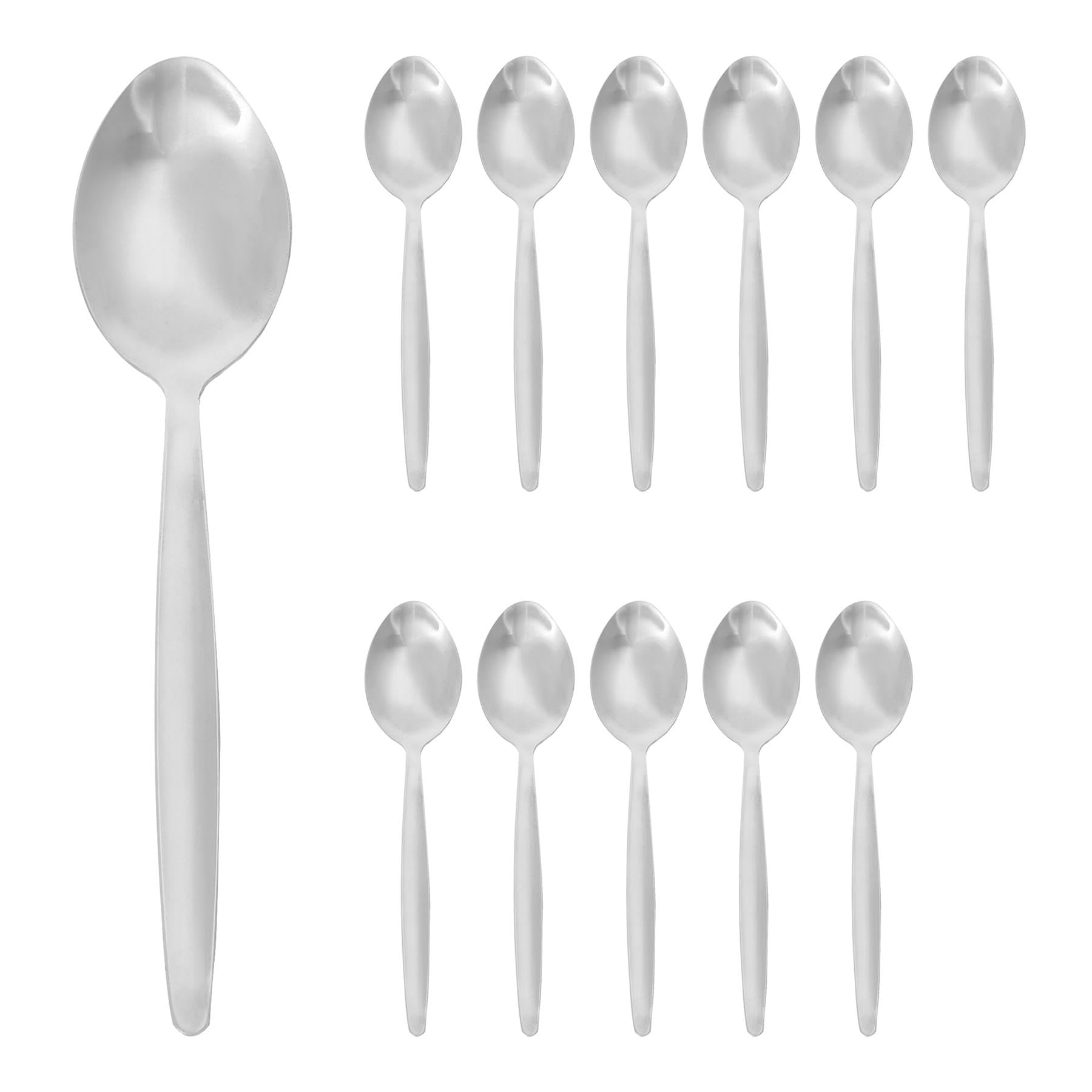Argon Tableware Cream 12X Dessert Spoons, Stainless Steel Dinner Cutlery Kitchen Table Spoon Set Dishwasher Safe - By