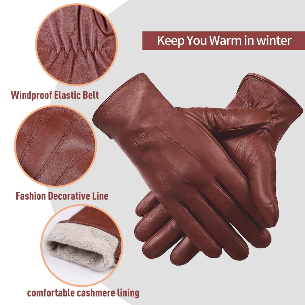 MGGMOKAY Guanti invernali da uomo in pelle Guanti da equitazione in morbida pelle di pecora foderati in cashmere caldo