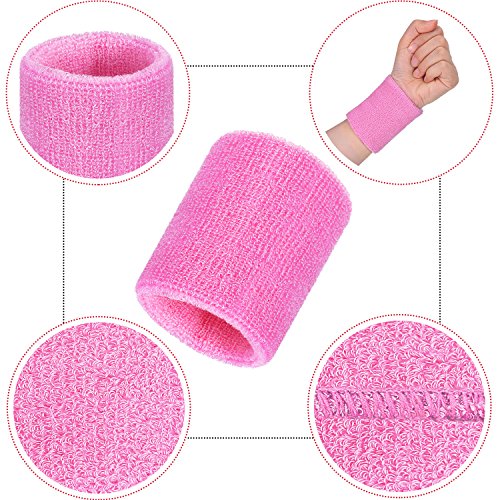 Image of Bememo 12 Pack Wristbands Sweatband for Women Men, Neon Colored Sport Wrist Bands, Tennis Football Basketball Sweatbands, Moisture Wicking Arm Bands for Working Out