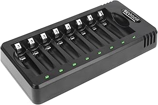 BEVIGOR 8 Bay AA AAA Battery Charger, Independent Slot Charger with LED Light, USB High Speed Charging, for Ni-MH Ni-CD Rechargeable Batteries, No Adapter