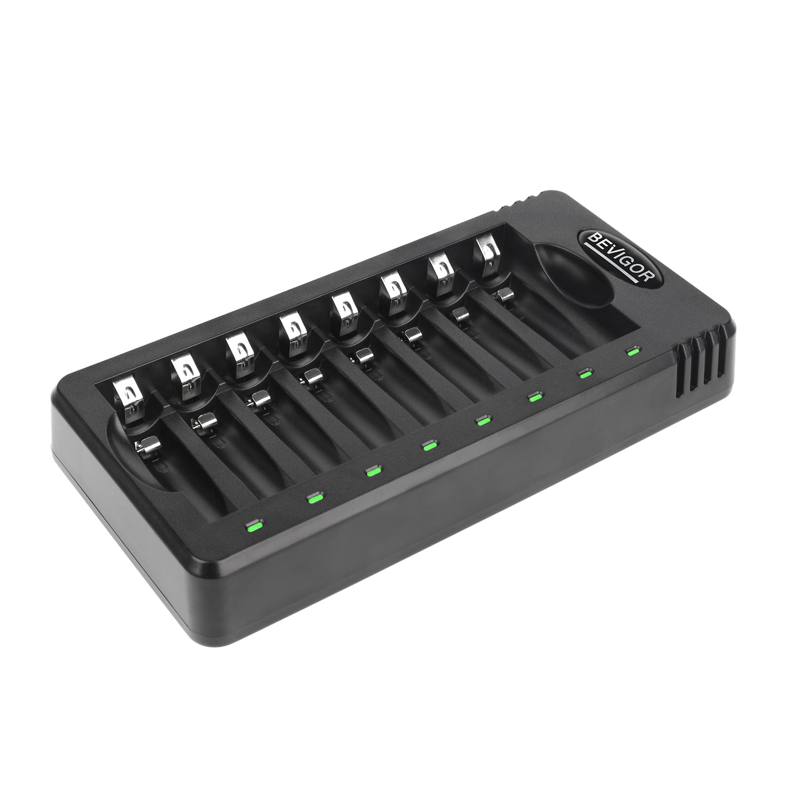 BEVIGOR 8 Bay AA AAA Battery Charger, Independent Slot Charger with LED Light, USB High Speed Charging, for Ni-MH Ni-CD Rechargeable Batteries, No Adapter