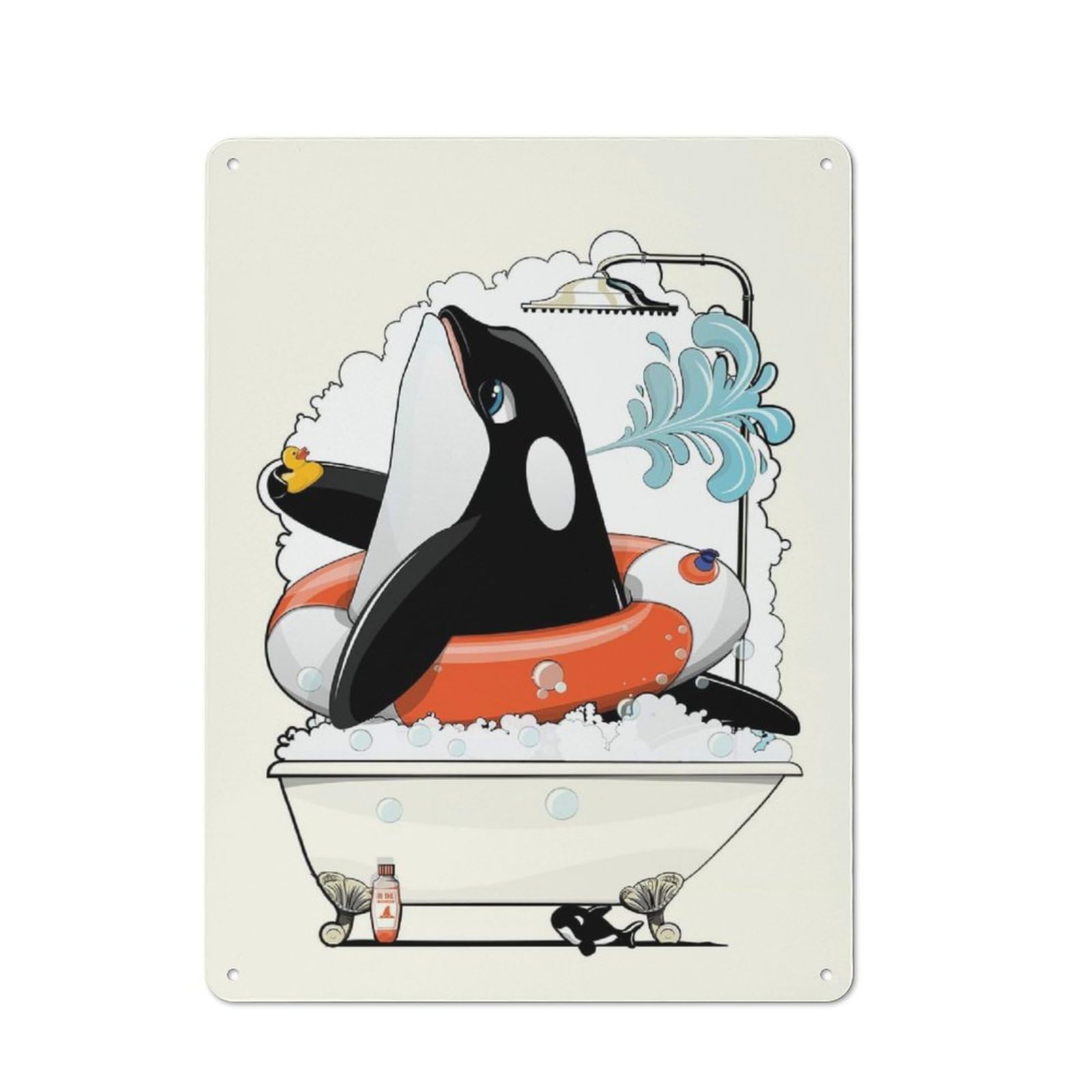 Junmoney Orca Killer Whale In Bath Metal Wall Sign 40X30cm Featuring For Pub Or Café, For Pub Decor Enthusiasts, For Retro Home Interiors