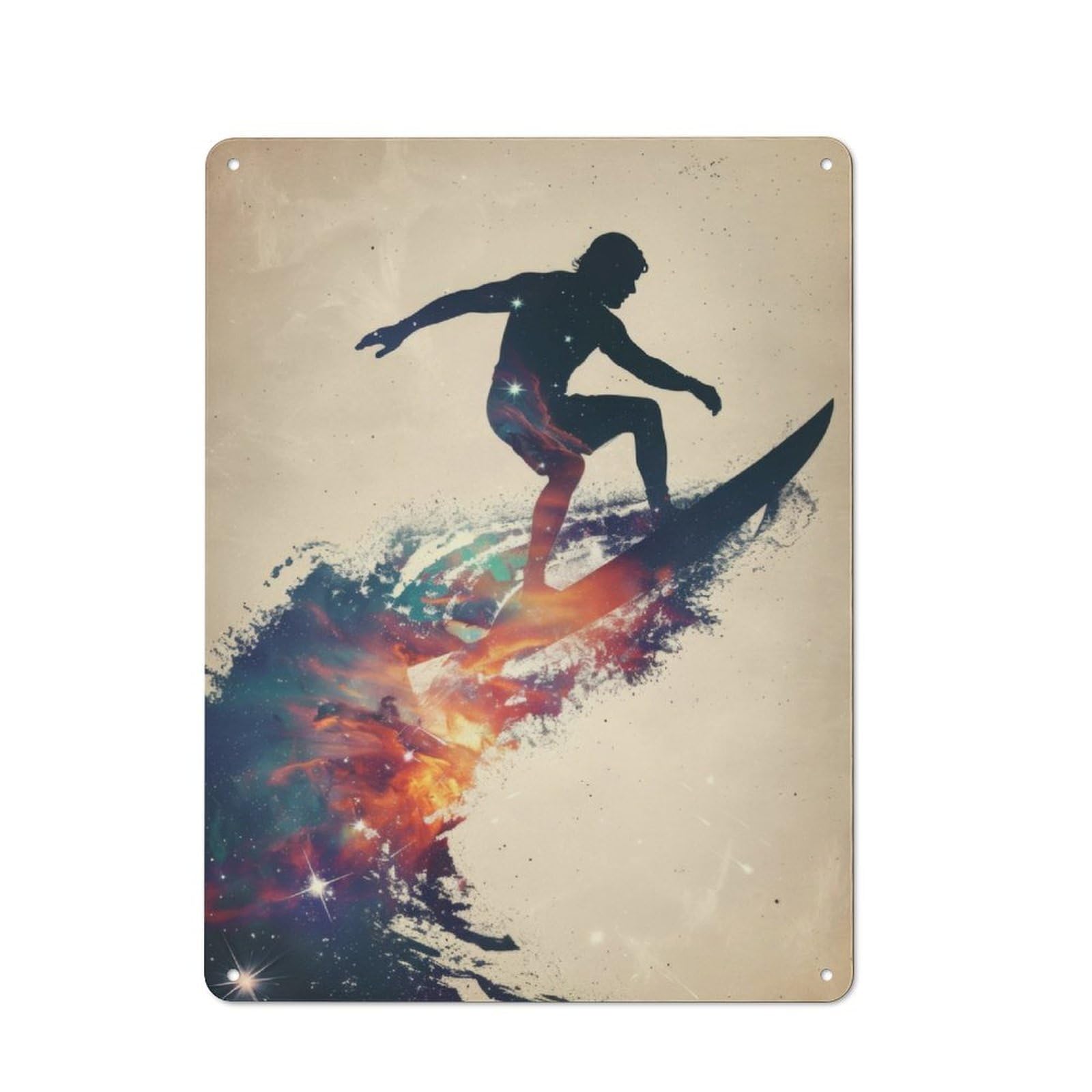 Surfing Galaxy Silhouette Character Metal Wall Decor 40x30cm, Vintage Metal Sign for Home, Shop, Pub Or Studio Wall