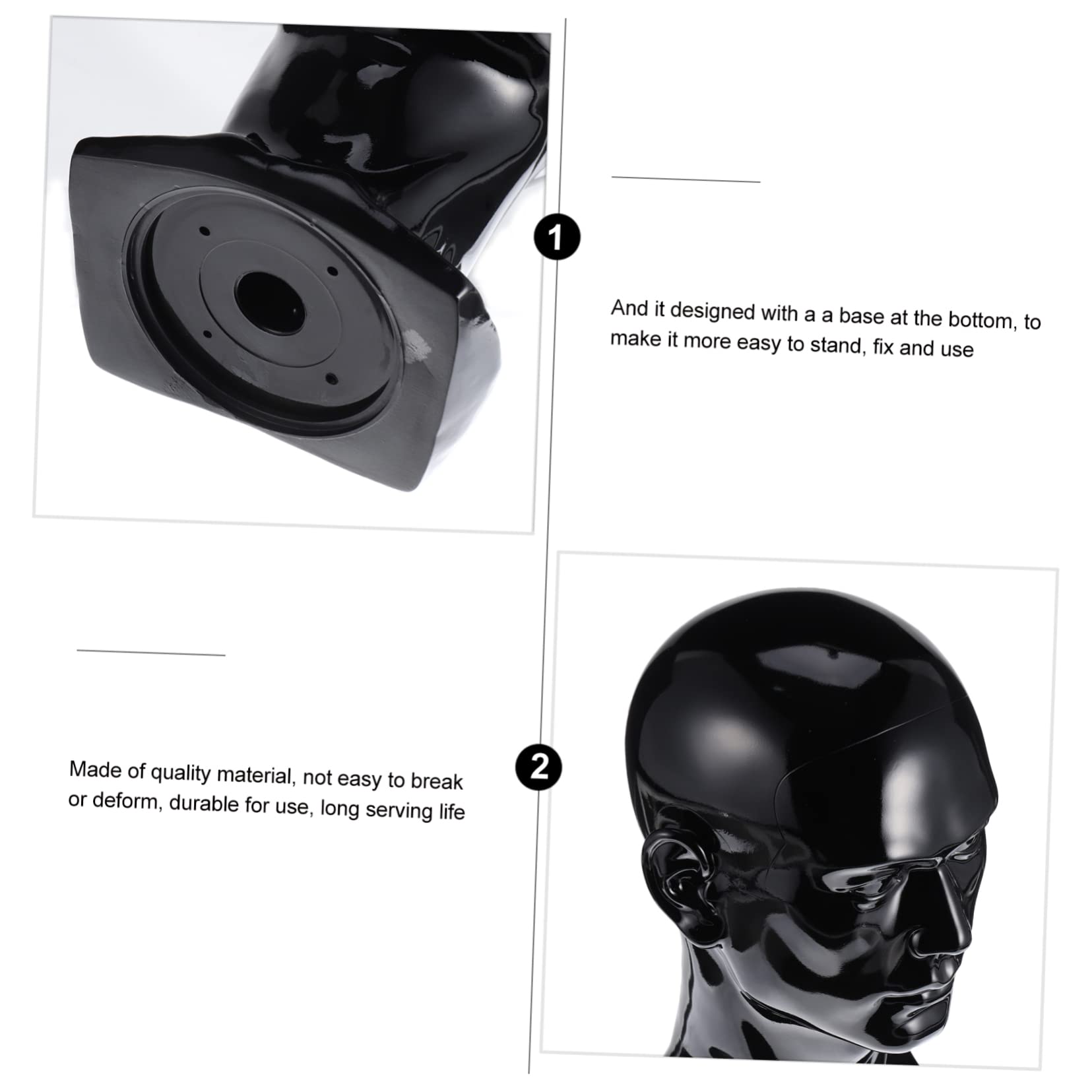 Healeved 1Pc Black PVC Wig Head Mannequin for Wig Making and Display Hairdresser Practice Head for Styling Hat and Jewelry Showcase