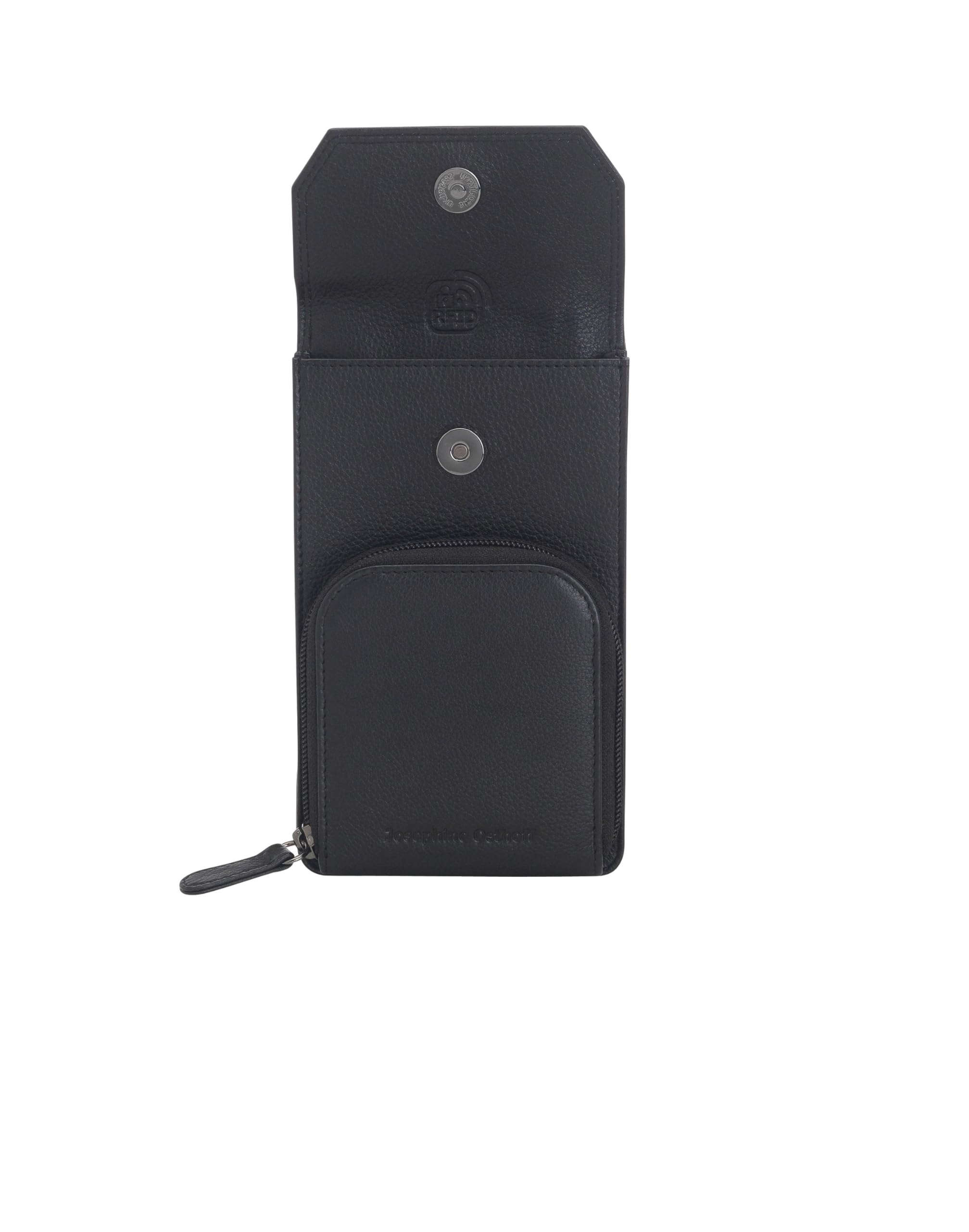 Torebka na telefon komórkowy do zawieszenia damska mała, prawdziwa skóra, torba na ramię na telefon komórkowy, smartfon, torba z ochroną RFID, zamek błyskawiczny Crossbody (100), czarny, 17 x 10 x 4 cm
