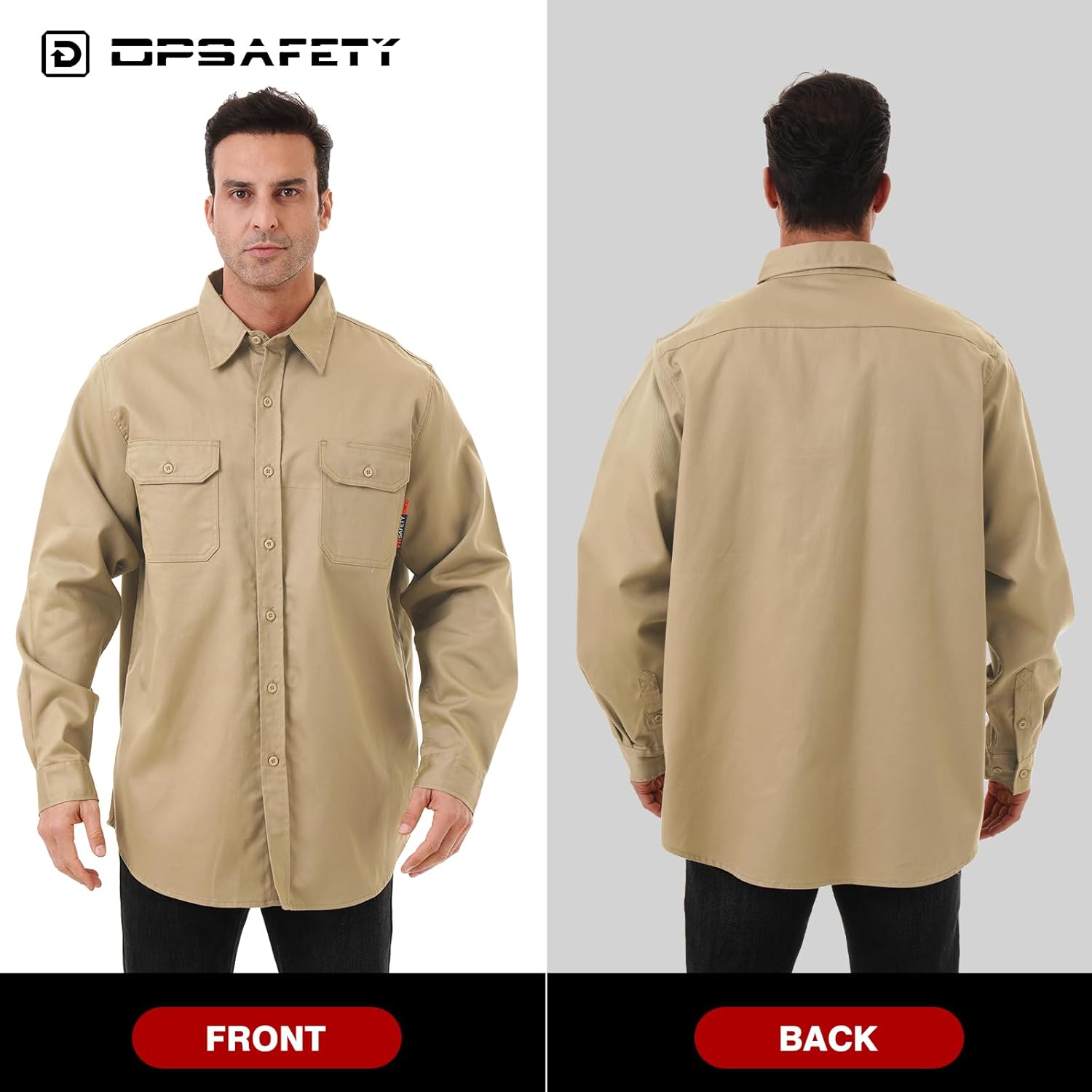 FR Shirt 7oz Fire Resistant Shirts Men's,CAT2 Welding Shirt 100% Cotton Flame Resistant Shirts Khaki (XLarge) - Image 5