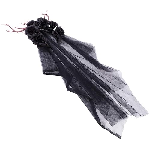 Miniatura 2 de Lurrose Diademas de flores de velo de Halloween con cuernos de alce, guirnalda de flores góticas, accesorio decorativo para tocado para fiestas,