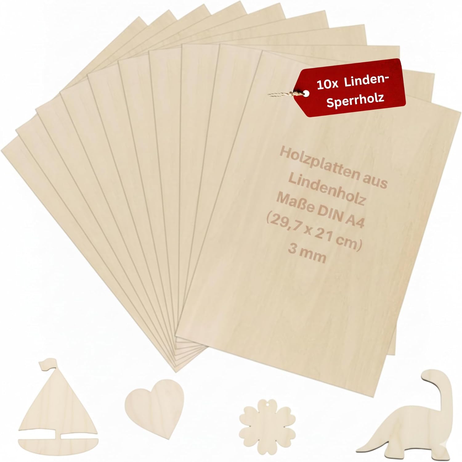 Eli Pack of 10 Plywood Board 3 mm - A4 Plywood - Wooden Board - Plywood - Chipboard for Crafts for DIY Woodwork - Pyrography - Fretsaw - Gifts for Boys and Girls