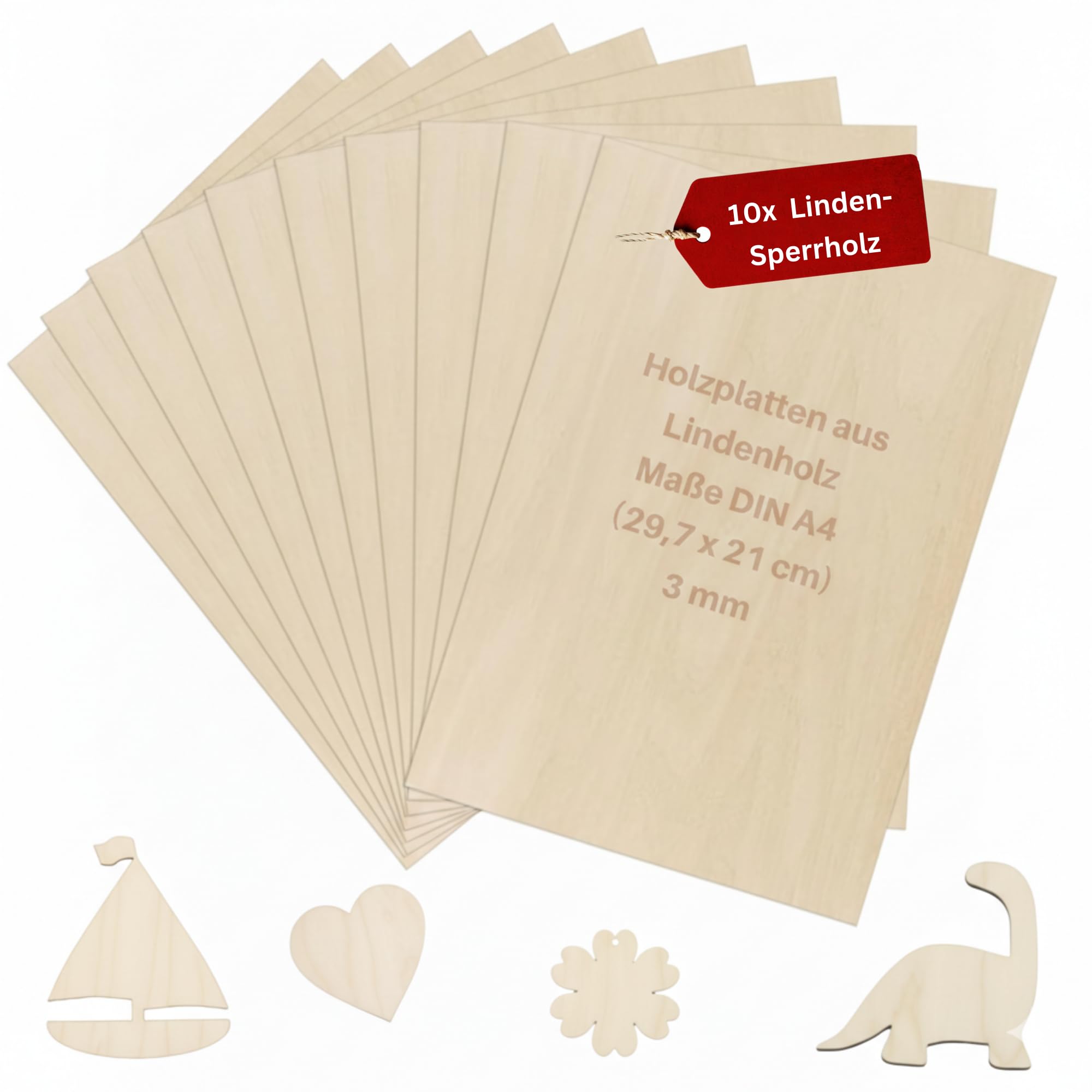 Eli® 10 Stück Sperrholzplatte 3mm - A4 Sperrholz - Holzplatte - Sperrholz - Spanplatte zum Basteln für DIY Holzarbeiten - Brandmalerei - Laubsäge - Geschenke für Jungen und Mädchen