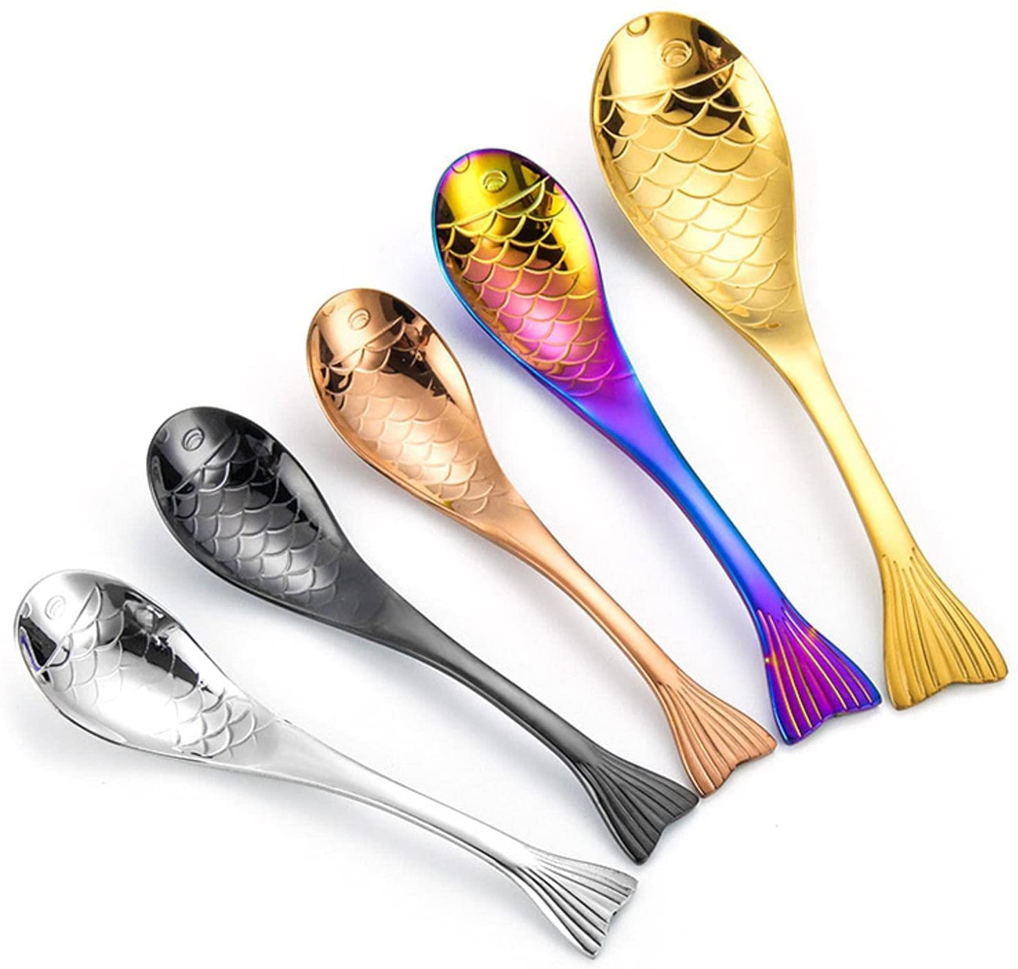 Löffel Restaurants Fisch Eis Cream Coffee Löffel Kreative Edelstahl Dessert Tees Poon Lang Griff Küchentisch Geschirr Esslöffel Hause(Sliver,L17x4.2cm)