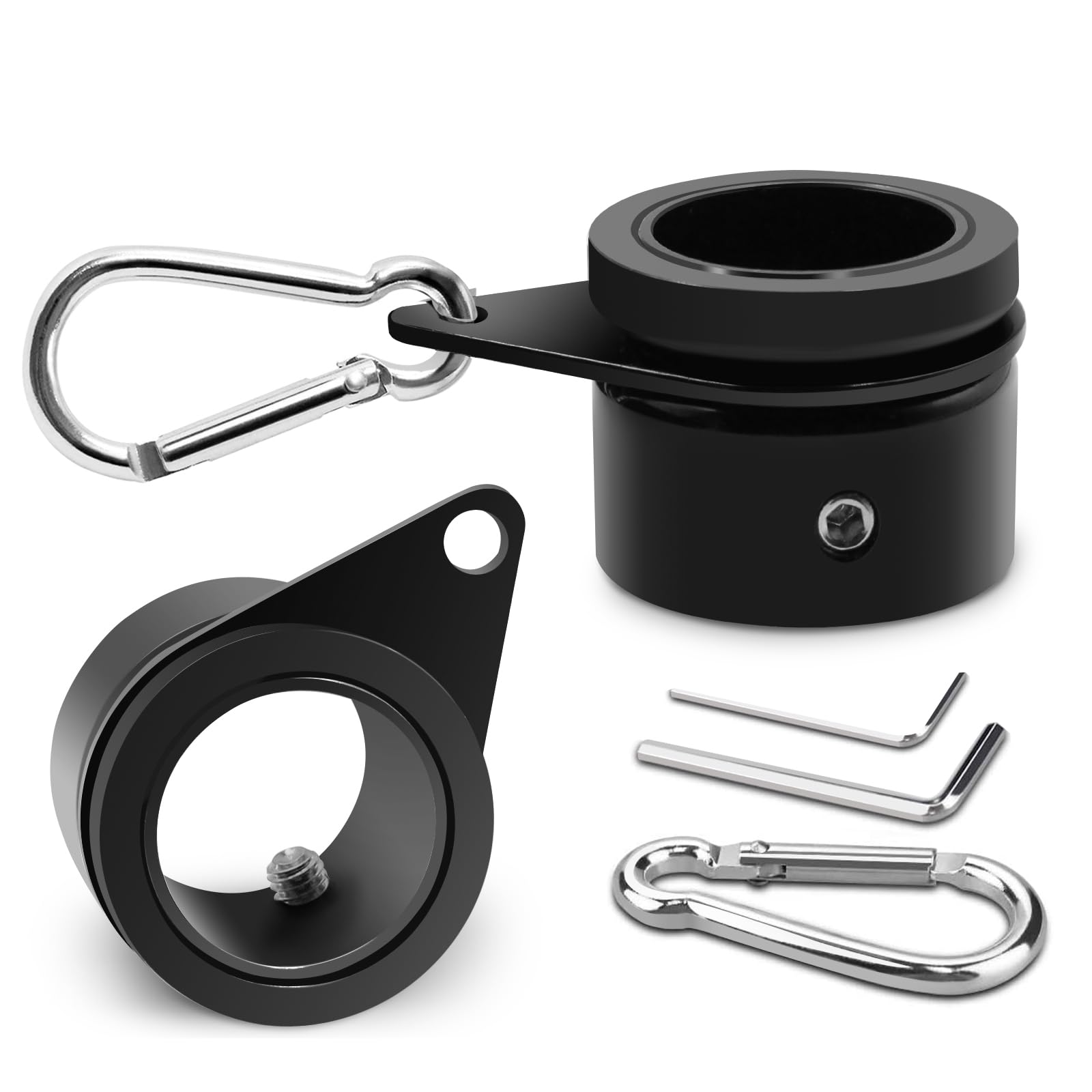 Photo 1 of 1.25 inch Flag Pole Rings, Aluminum Alloy Flagpole Rings 360° Rotating Anti Wrap Flag Mounting Ring, Spinning Flag Pole Clips with Carabiner for 1.02-1.25 Inch Diameter- Pack of 2 (Black)