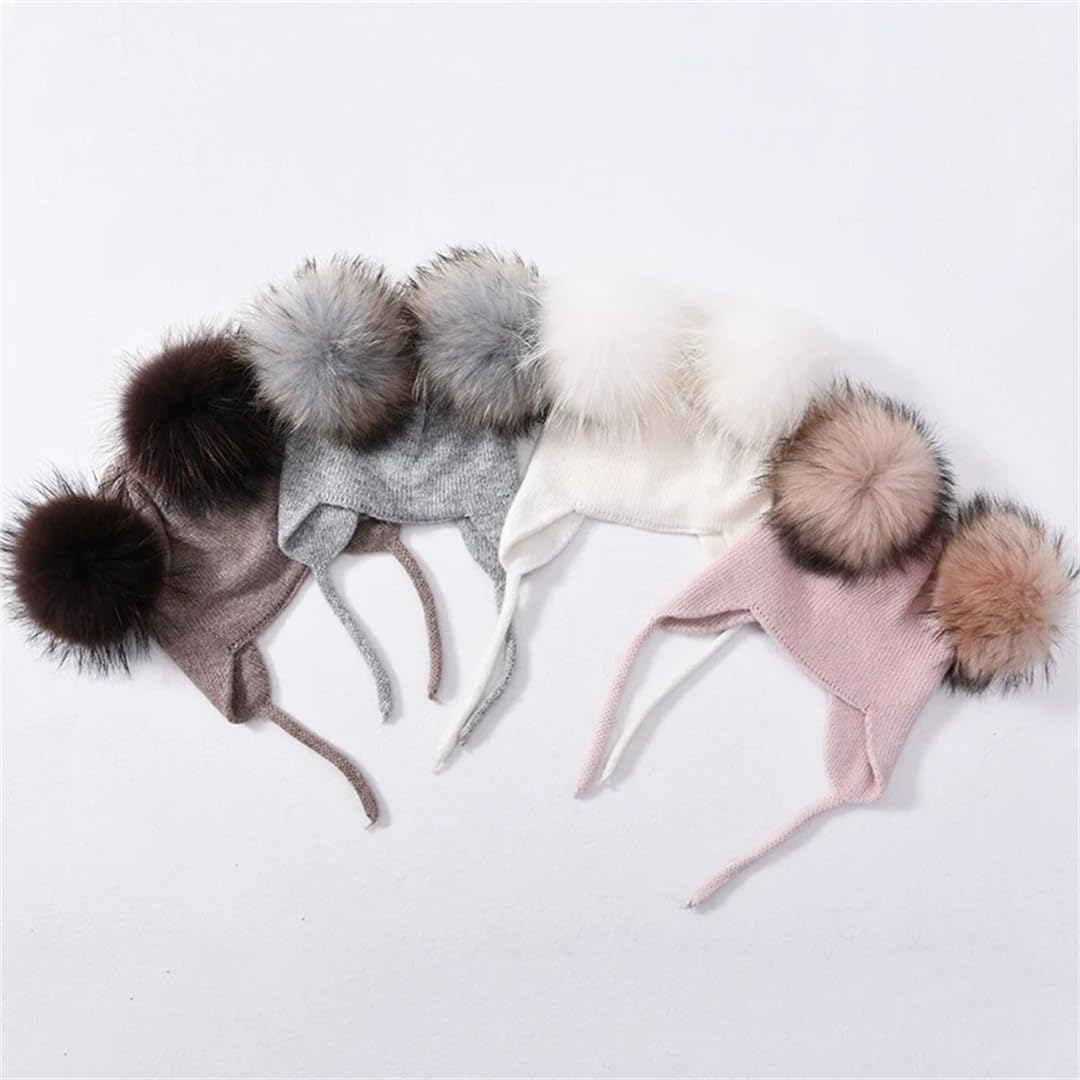 Wvapzxx Gorros Con Orejas Para Niños, Gorros De Invierno Tejidos Con Pompón De Piel Doble Para Niño Y Niña, Gorro De Media, Gorro