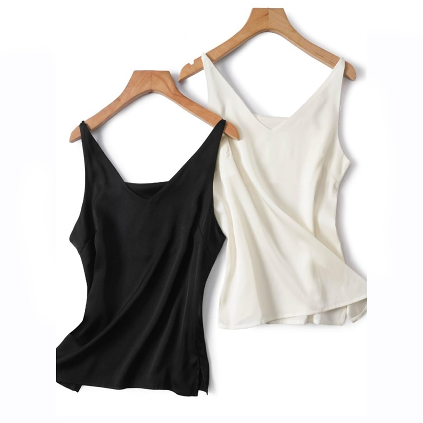 Camisola SóLida BáSica Chaleco Informal for Mujer de satén elástico Seda Morera Natural, versátil, con Cuello en V y Color Liso para Niña Camisola