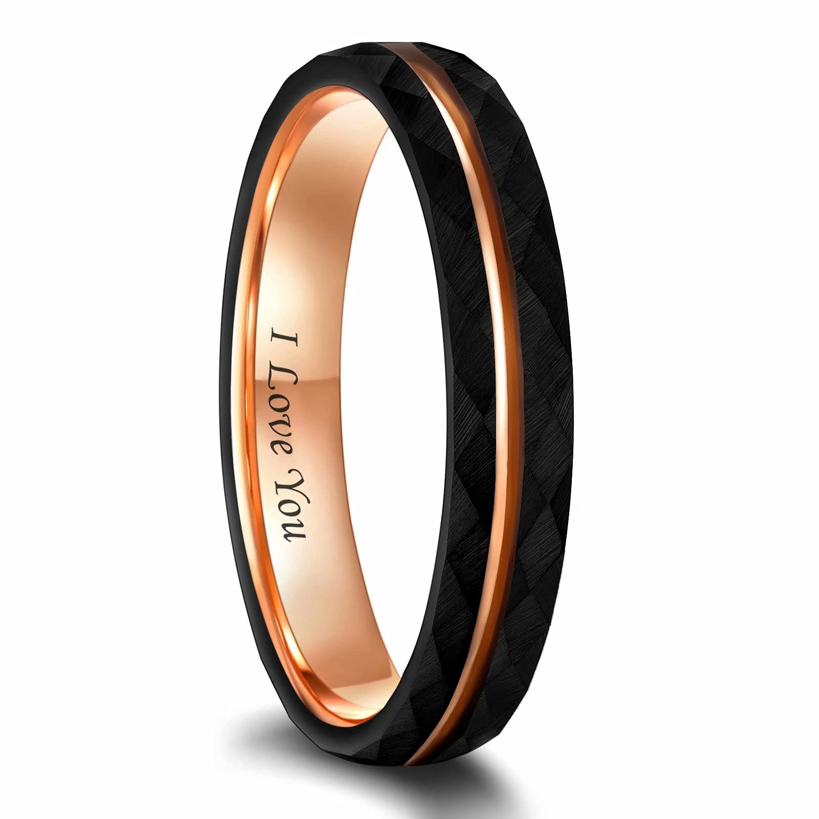 Frank S.Burton 4mm 6mm 8mm Tungsen Rings for Women Men Black and Rose Gold Plated Thin Stacking Rings Hammered Matte Finished Engagement Wedding Bands