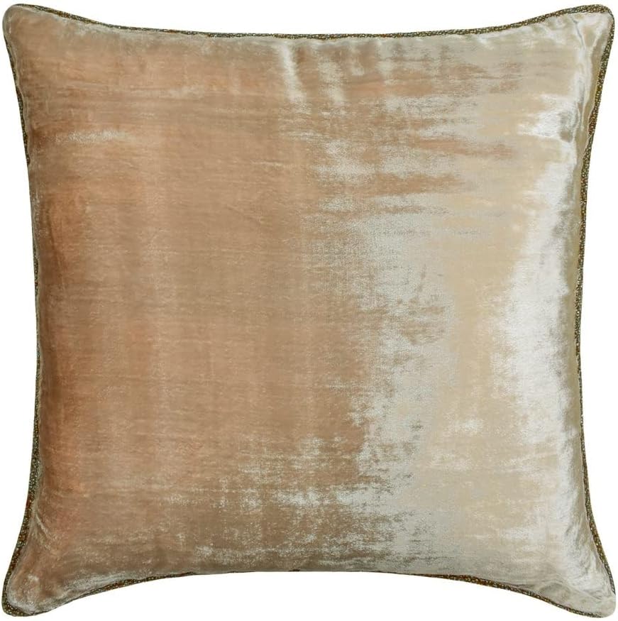 Fabric Mart Direct Pillow Covers with Zippers, Light Beige Euro Pillow Shams 26x26 inch (65x65 cm), Velvet Euro Size Pillow Shams, Solid Color, Contemporary European Easter - Pearl Shimmer