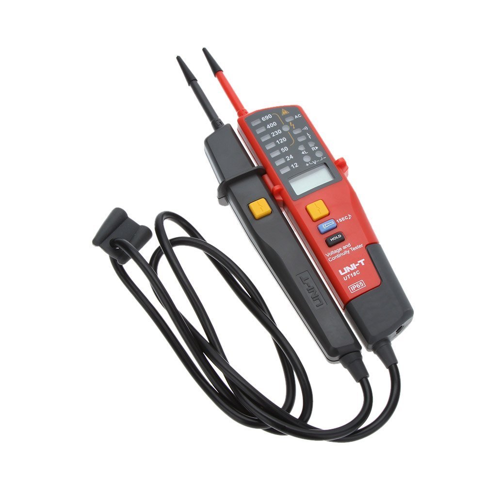 Probador de voltaje y continuidad de rango automático UT18C con indicador LCD/LED Fecha de retención RCD prueba y sin detección de batería