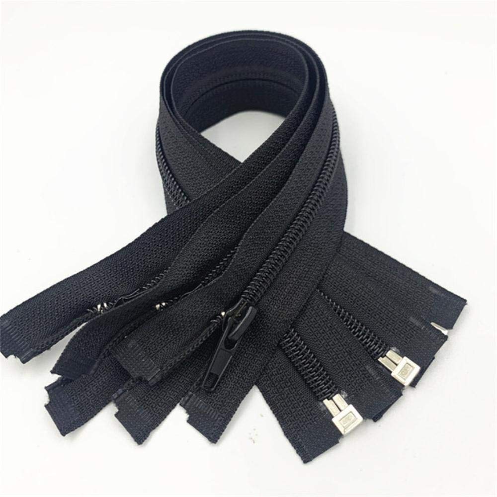 5pcs #5 Open-End (30-70 cm) Nylon Coil Zippers for Sewing Nylon Zippers Bulk 20 Colors-Black,30cm