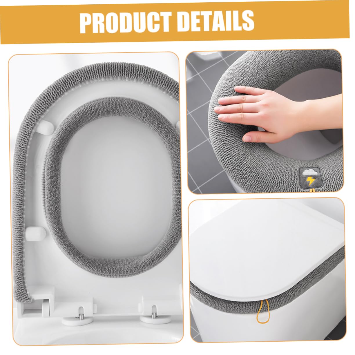 Cabilock Soft Round Toilet Seat Padded Black Washable Cover Pad Universal Fit for Bathroom