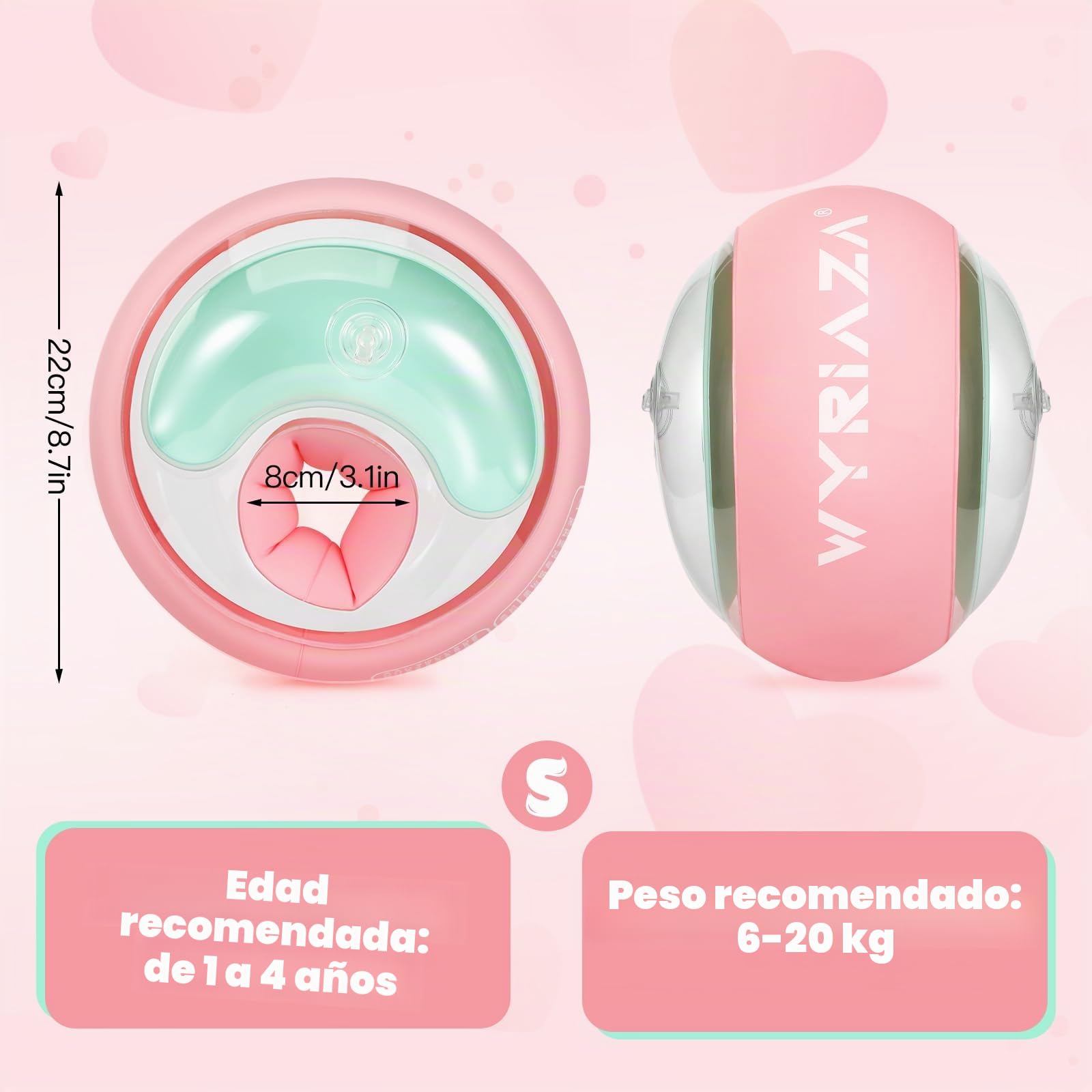 WYRIAZA Manguitos Piscina Niño, Manguitos Bebe 1-6 Años, 6-20Kgs| Manguitos con 3 Airbags Independientes Rosa