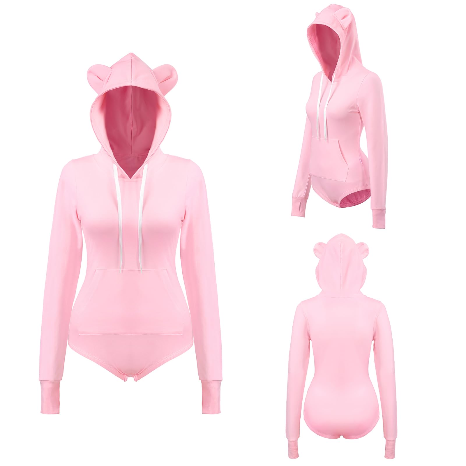 LittleForBig Baumwolle Strampler Onesie Pyjamas Hoodie Bodysuit – Gemütlicher Bär Hoodie Sweatshirt Strampler Braun/Rosa/Schwarz/Magenta