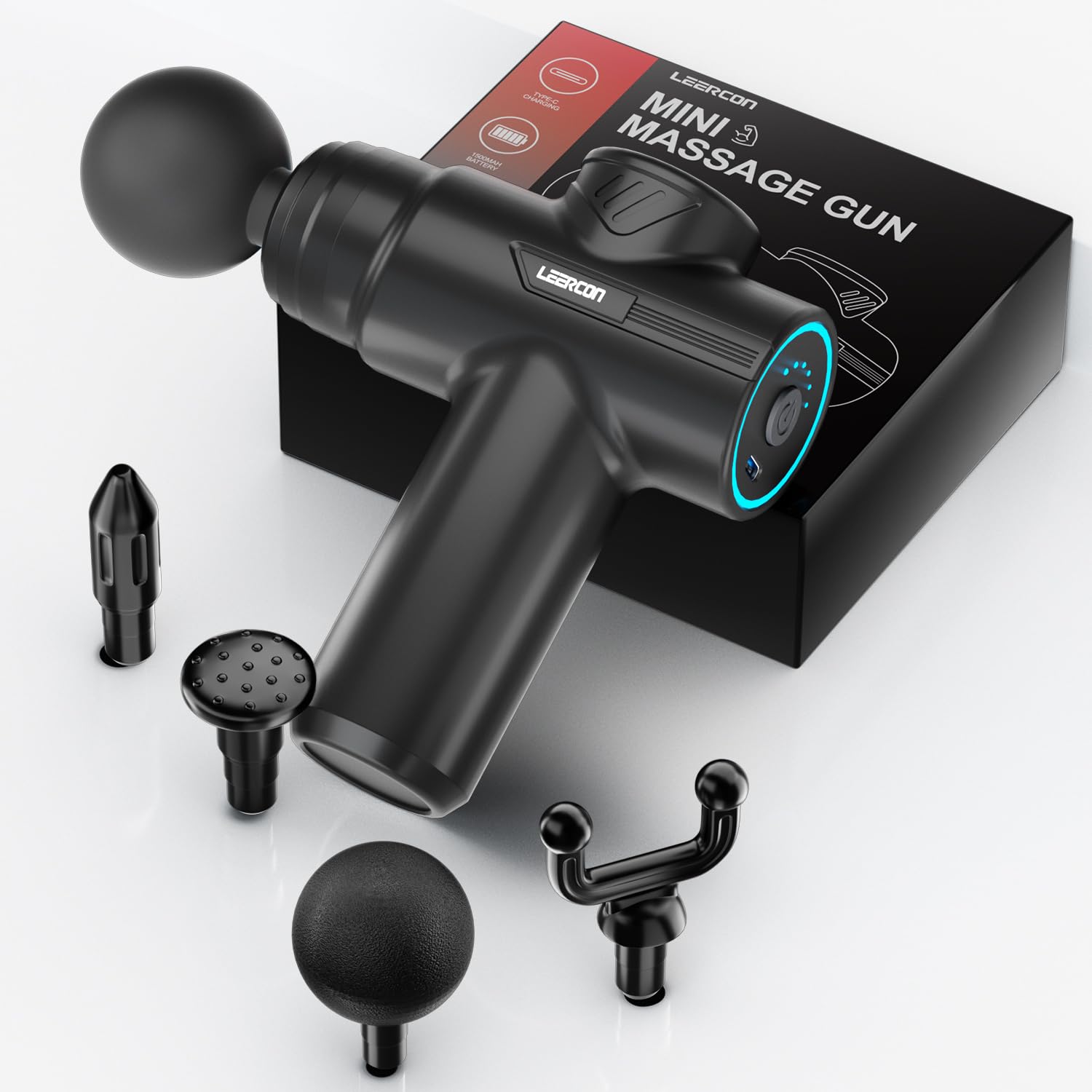 LEERCON Mini Massage Gun,Portable Deep Tissue Muscle Fashion Back Massager, Handheld Percussion Massager for Pain Relief with 6 Intensities, 4 Heads,