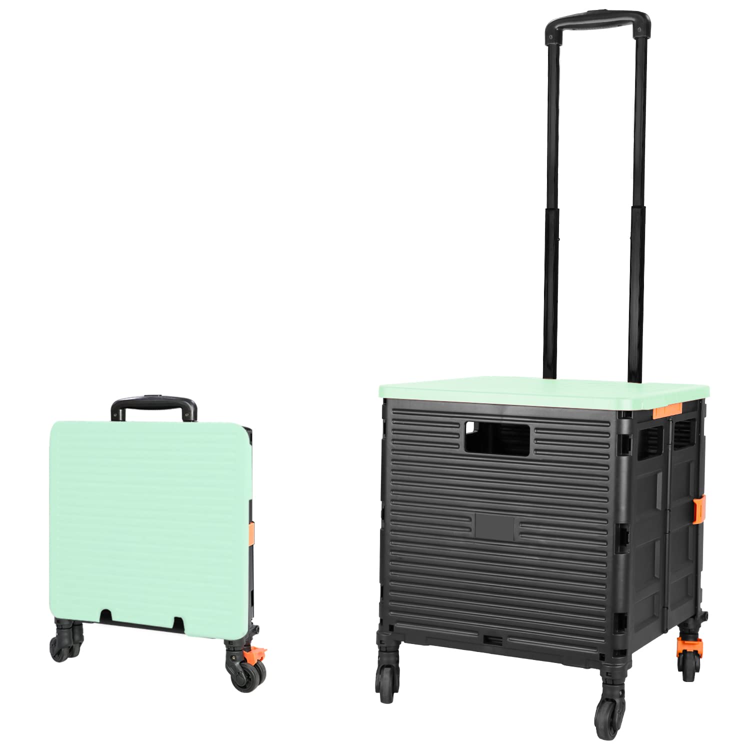 Carrello Spesa Pieghevole 4 Ruote, 1.93Cu ft/100Lbs Alta Capacità Tirante Retrattile in Acciaio Inossidabile Ruote Girevoli a 360° Rimovibili per Picnic Viaggiare Conservazione, Verde
