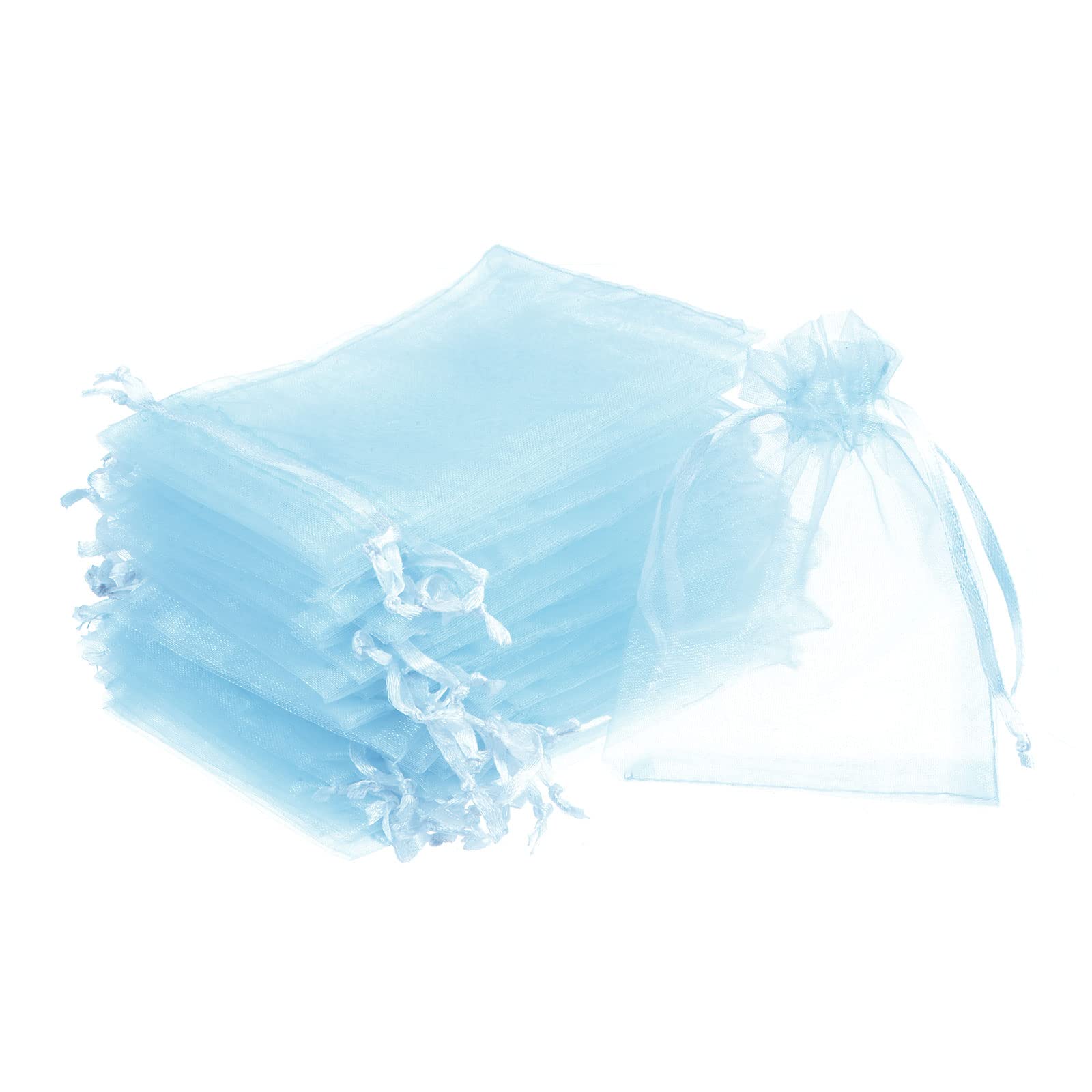 PATIKIL Organza Bags, 100 Pcs 4.72x3.5 Inch Drawstring Mini Pouches Favor Gift Candy Jewelry Bags for Christmas Thanksgiving Festival Party Wedding, Sky Blue