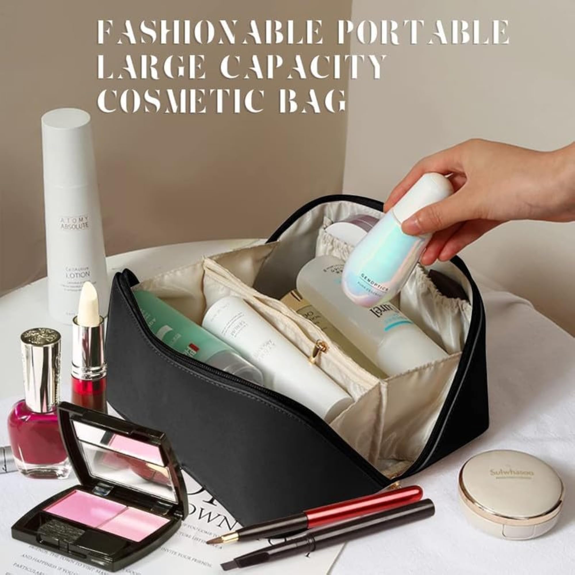 Large Capacity Portable Leather Cosmetic Travel Bag