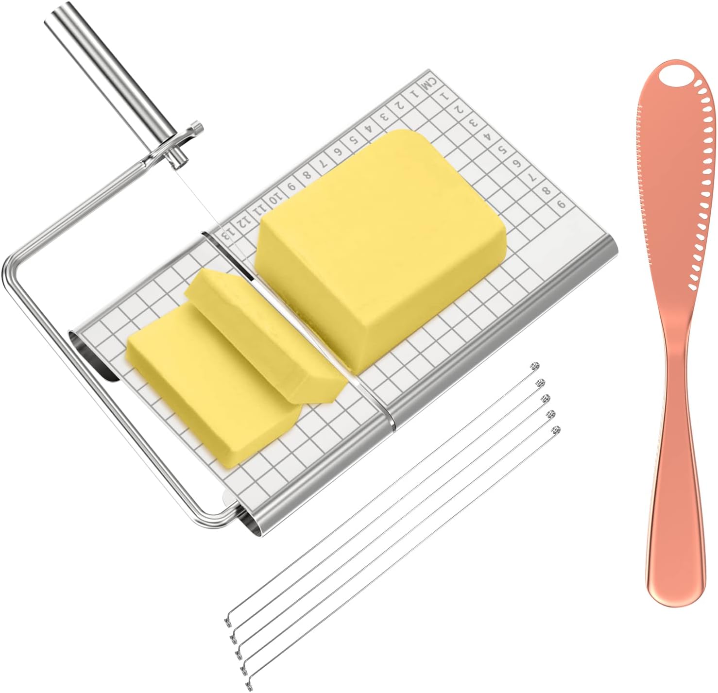 Cheese Slicer,Stainless Steel Wire Cheese Slicer with 5 Replacement Wire Cheese