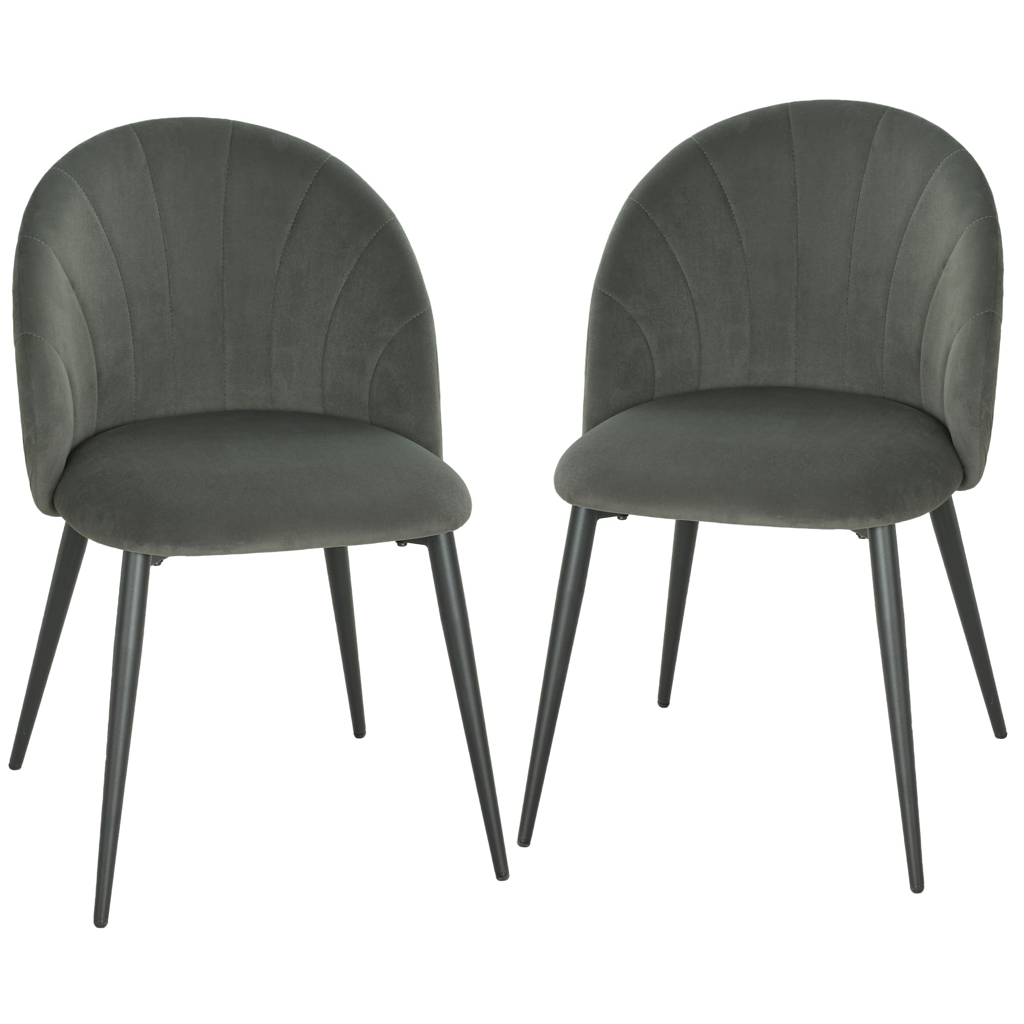 HOMCOM Set di 2 Sedie Sala da Pranzo in Velluto, Sedie Cucina con Schienale Curvo a Conchiglia, Gambe in Acciaio, Stile Nordico, Sedia Imbottita per Cucina, Camera da Letto, Soggiorno, Grigio