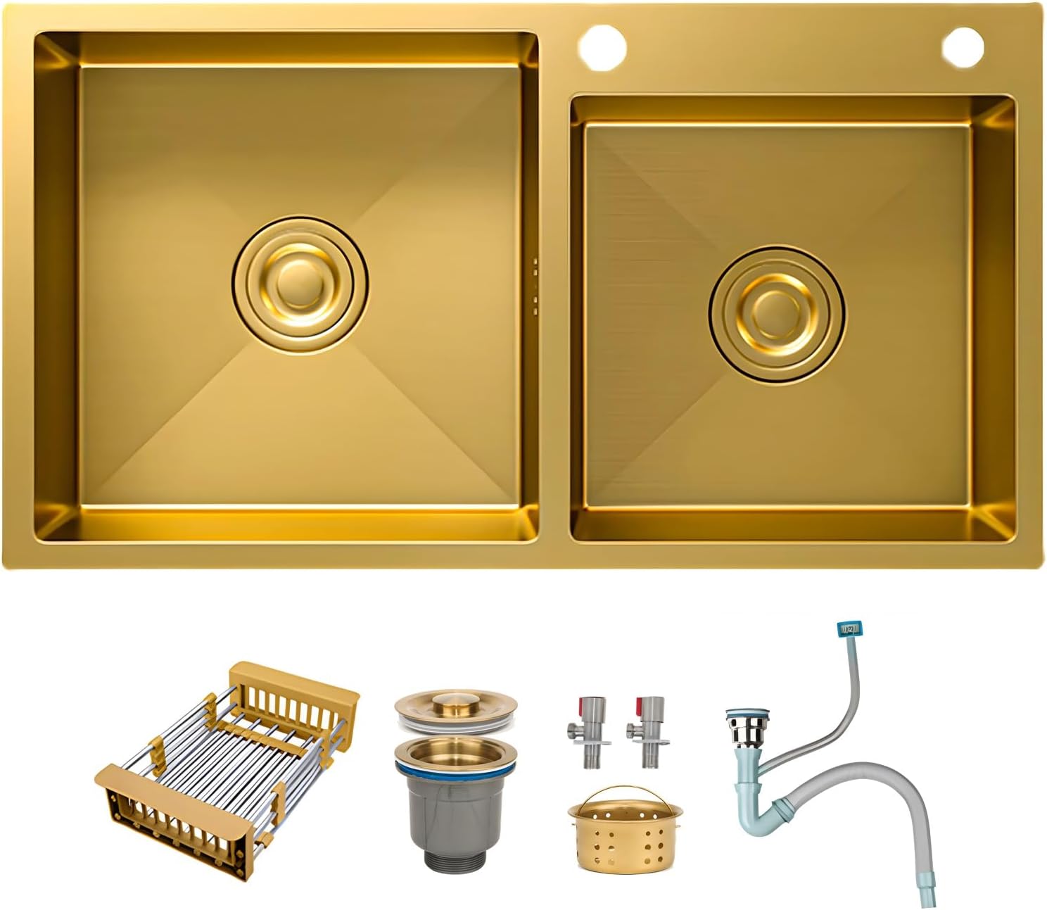 Gold Kitchen Sink, Stainless Steel Double Bowl Sink 75x40cm Multifunctional Workstation Sink Large Capacity Basin(80x45cm)