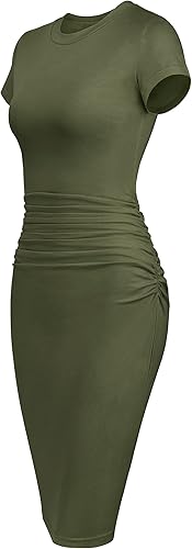 Miniatura 2 de Missufe intl - Vestido de manga corta para mujer, entallado, fruncido, vestido casual ajustado