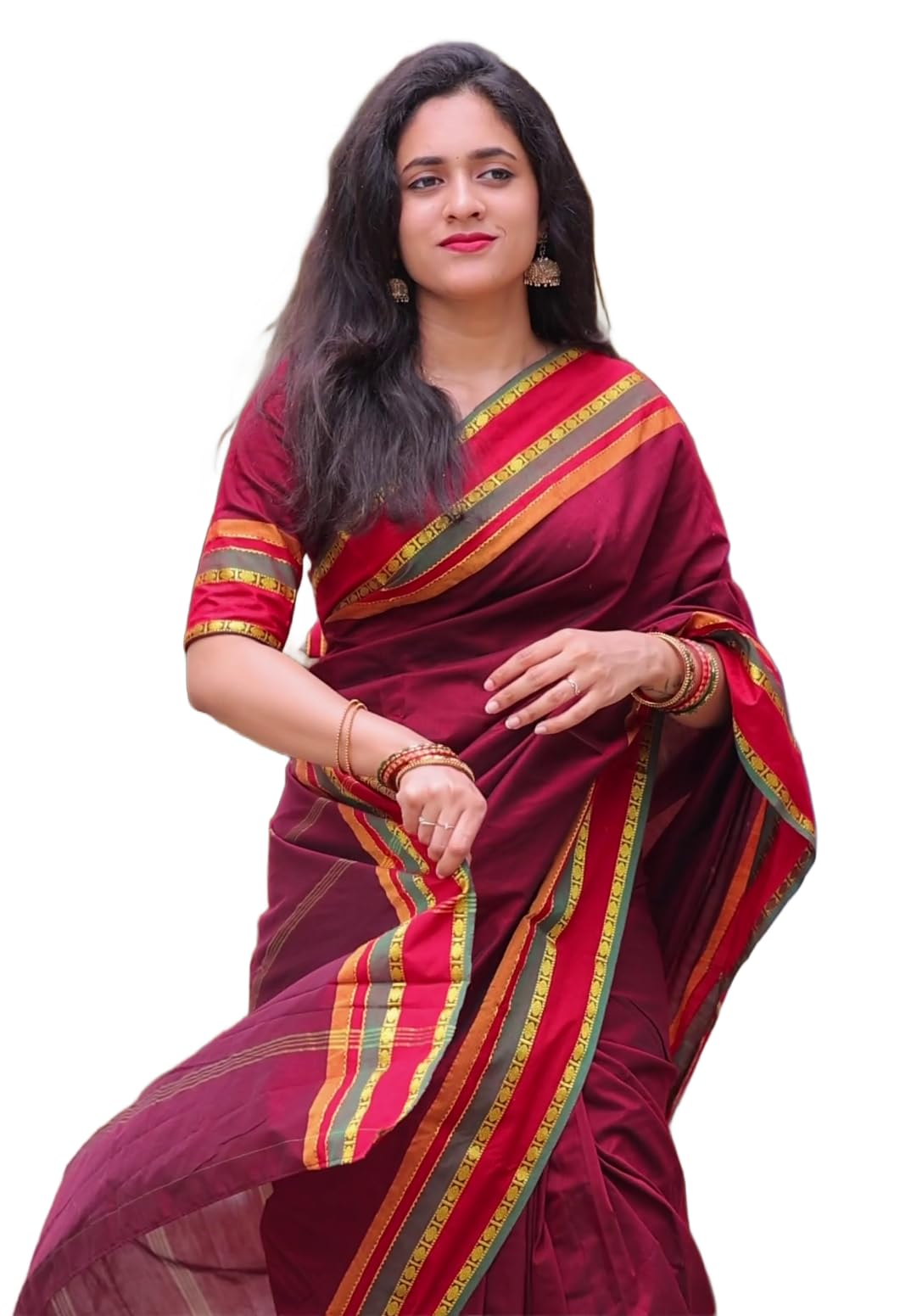 fashily Women's Kalyani Cotton Saree with Running blouse | Gadwal Traditional Silk Cotton Saree with Contrast colour Border | Full length 6.25 metres Saree with Blouse Piece-picture-9