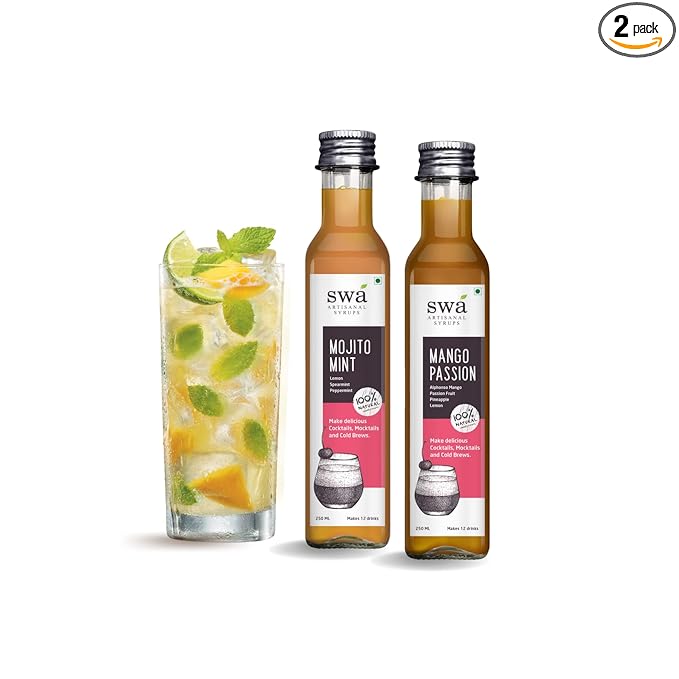 Swa Artisanal Syrups - Rum Cocktail Mixer Combo, 100% Natural, Makes 24-30 Drinks - Pack of 2 Syrups (250ml x 2)