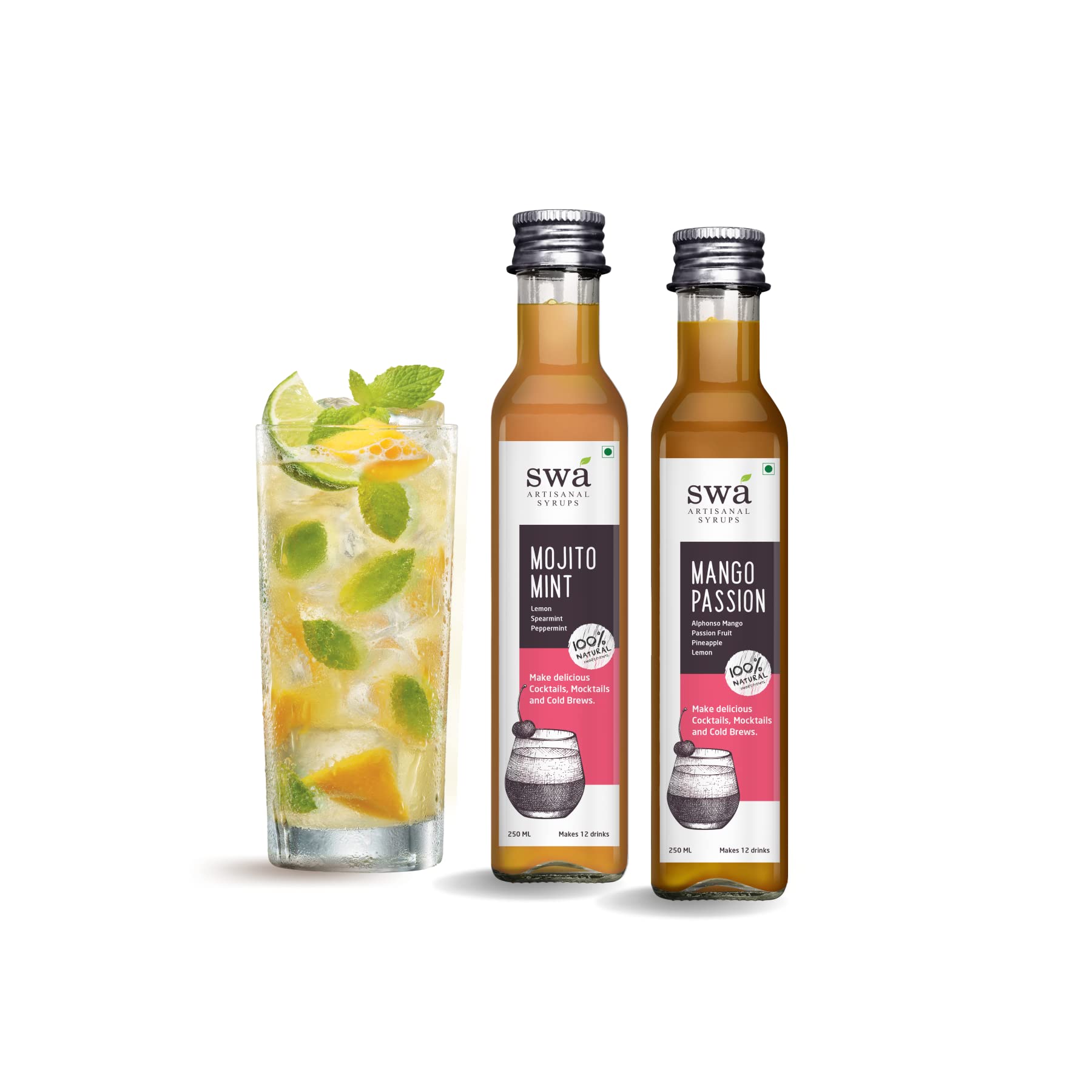 Swa Artisanal Syrups - Rum Cocktail Mixer Combo, 100% Natural, Makes 24-30 Drinks - Pack of 2 Syrups (250ml x 2)-image-21