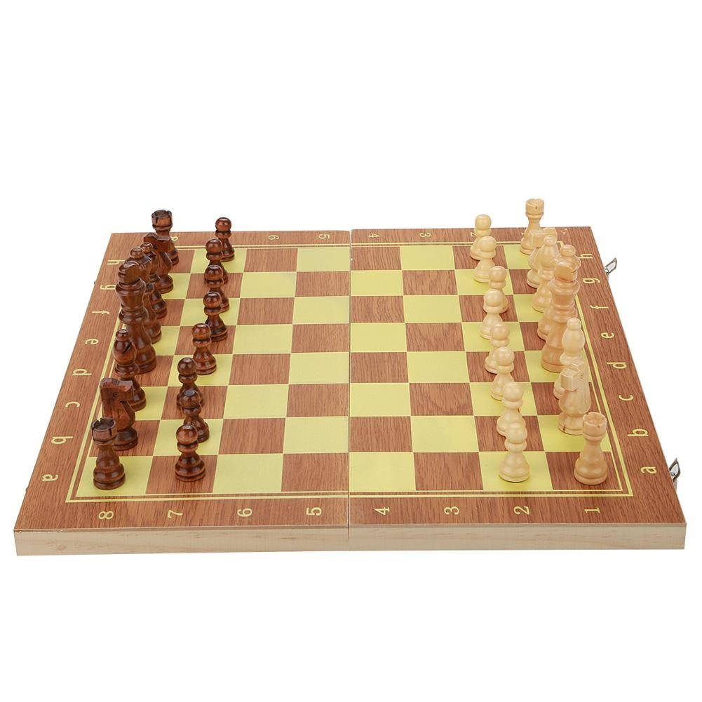 3 En 1 Jeu D'Échecs En Bois Portable Débutant Jeu D'Échecs Rangement