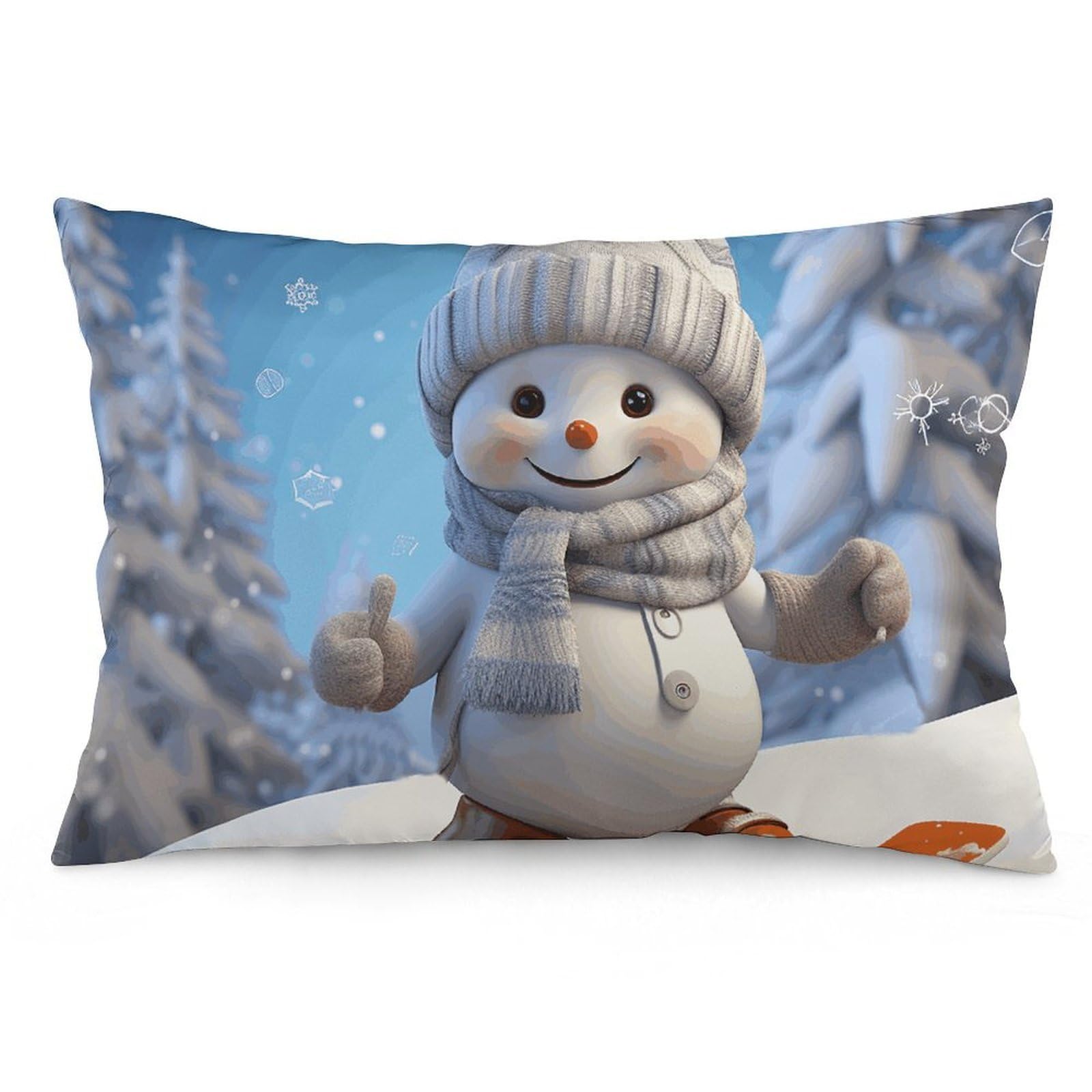 2 Pack Pillow Cases for Hair and Skin, Soft Breathable Pillow Case Covers with Hidden Zipper, Cute Snowboard Snowman Pillowcase 12 "x20 Pillow Covers for Sleeping Gift